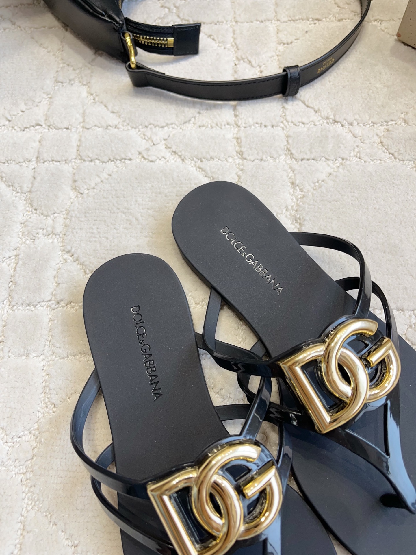 D&G Black DG Logo Jelly Flip Flops