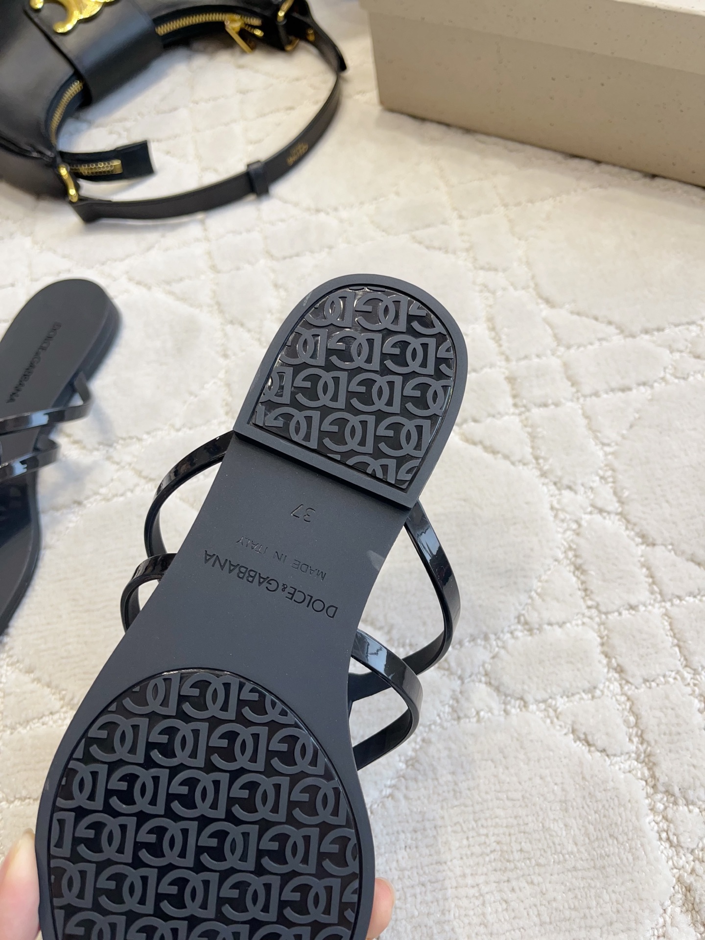 D&G Black DG Logo Jelly Flip Flops