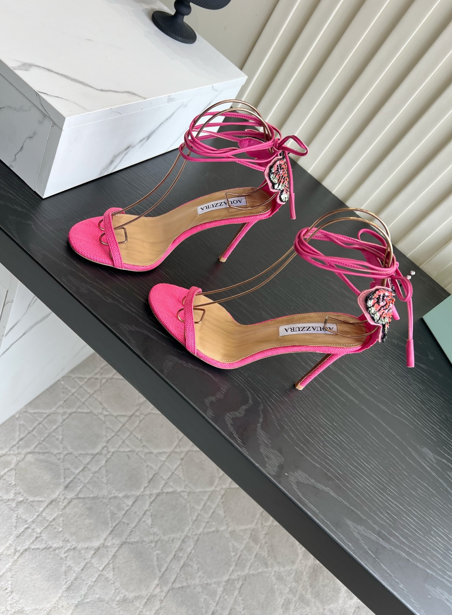 Aquazzura Pink Lace-Up Heeled Sandals
