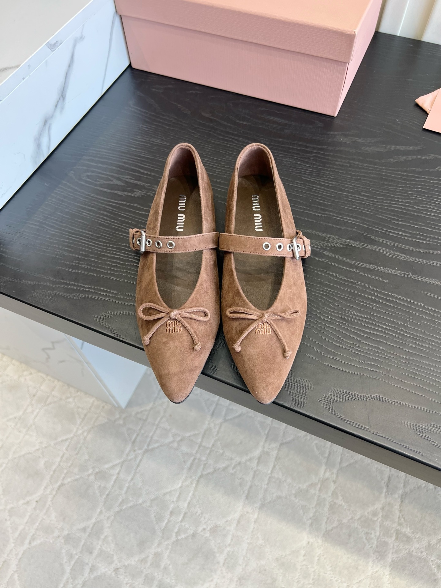 Tan Pointed Toe Mary Jane Flats