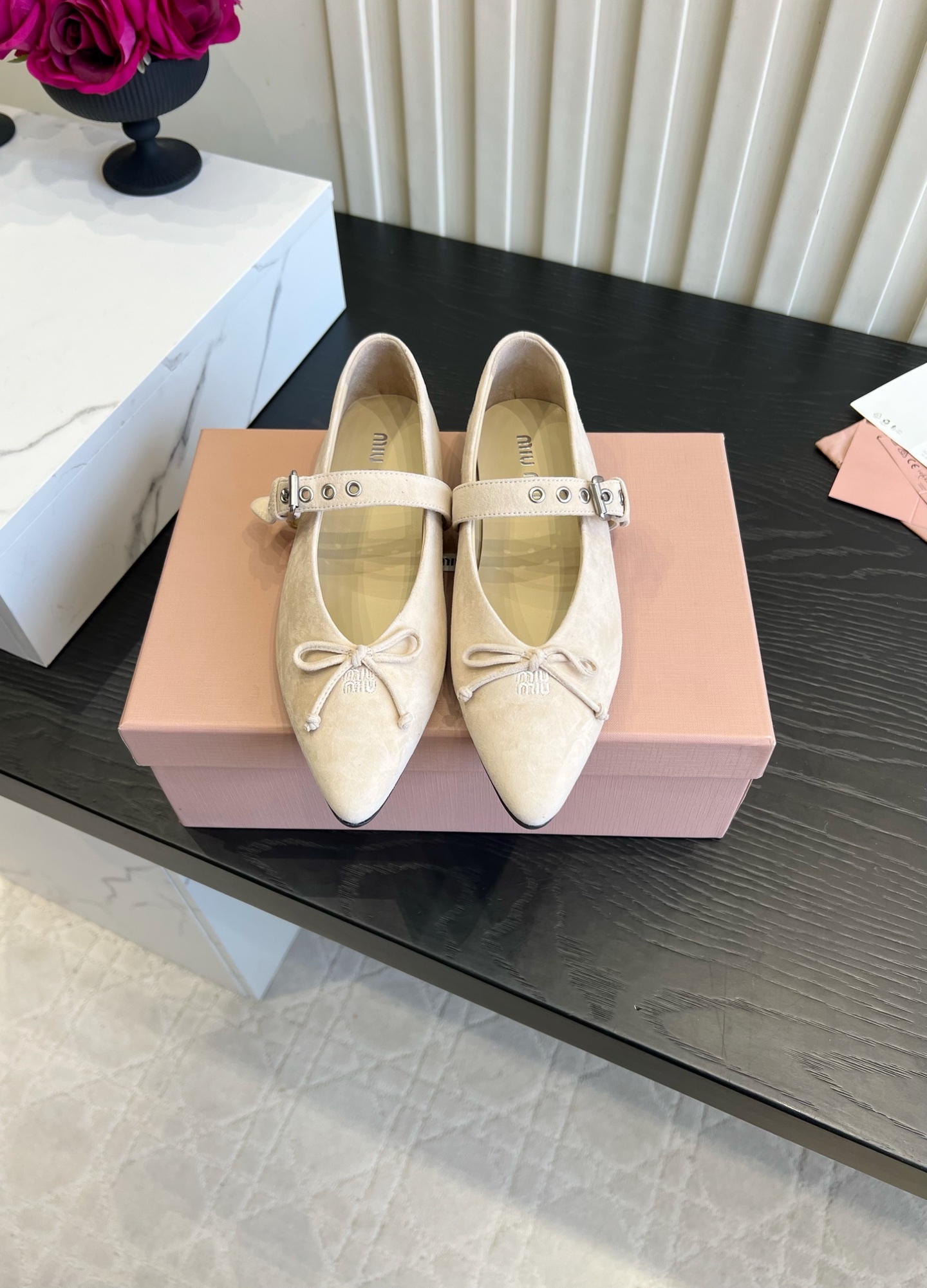 Cream Pointed Toe Mary Jane Flats