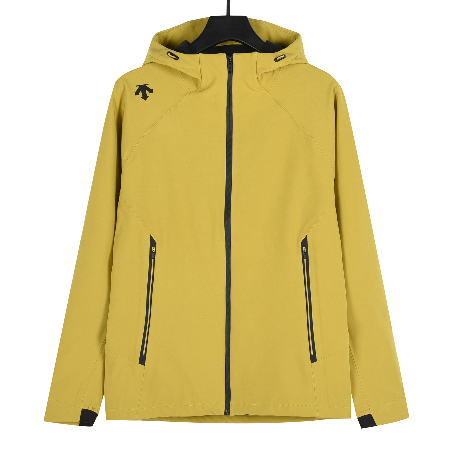 DESCENTE Chaqueta con capucha de softshell compuesto resistente al agua, color amarillo