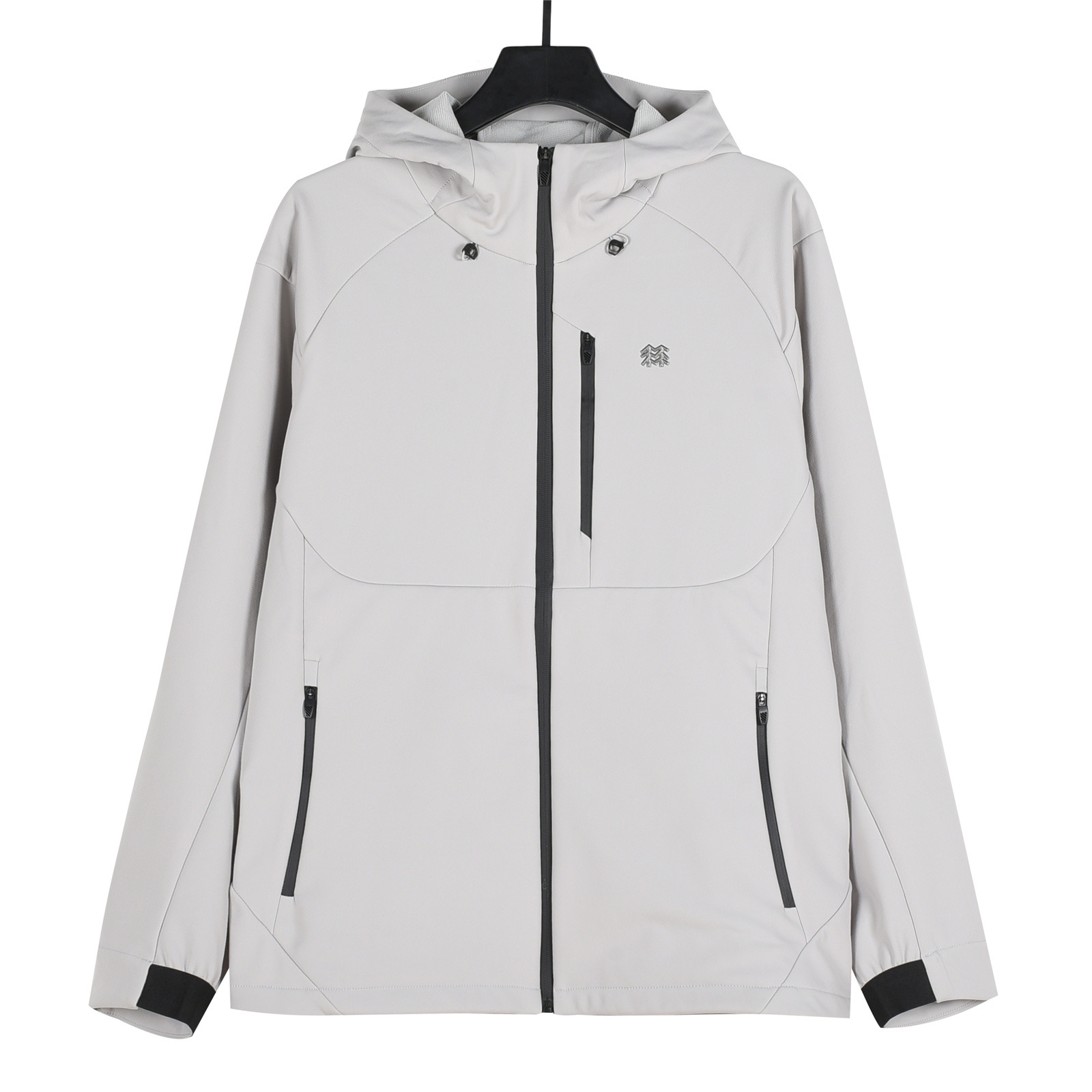 KOLON SPORT Chaqueta con capucha de softshell cortavientos para exteriores, color blanco y gris