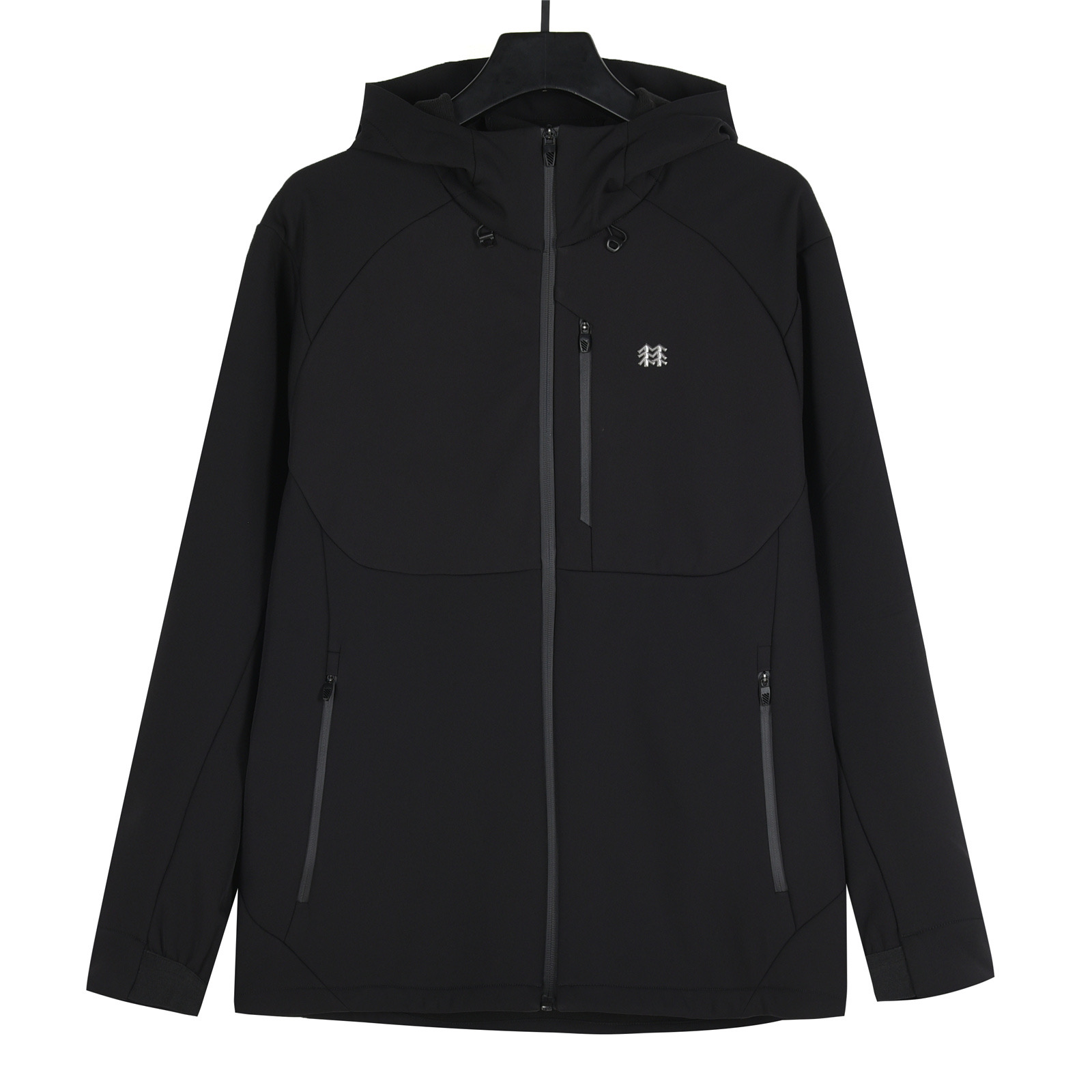 KOLON SPORT Chaqueta con capucha de softshell cortavientos para exteriores, color negro