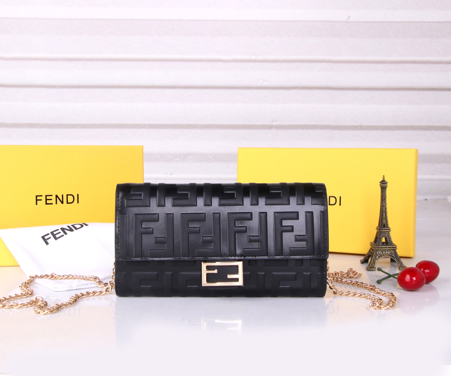 Fendi Black/Brown Leather Wallet: P198, F6001 Section, 19*10.5*3.5 Dimensions, Top-Grade Imported Material - 图片 1