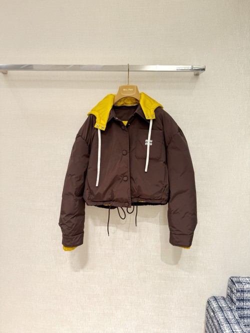 Miu Miu Two-Piece Hooded Down Jacket | Brown & Yellow | Fall/Winter Collection 1 Miu Miu Two-Piece Hooded Down Jacket | Brown & Yellow | Fall/Winter Collection