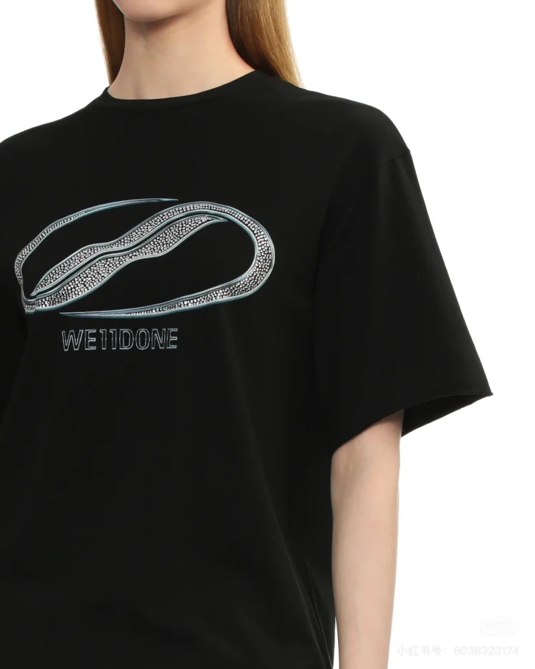 We11done Men's Black Cotton T-Shirt with Rhinestone Logo,Casual Style 2 i1747065230621 6410 0 0