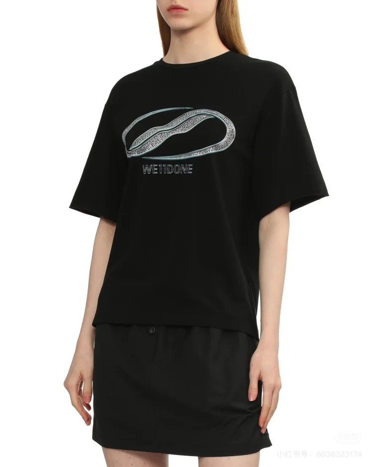We11done Men's Black Cotton T-Shirt with Rhinestone Logo,Casual Style 5 i1747065231385 3442 0 3