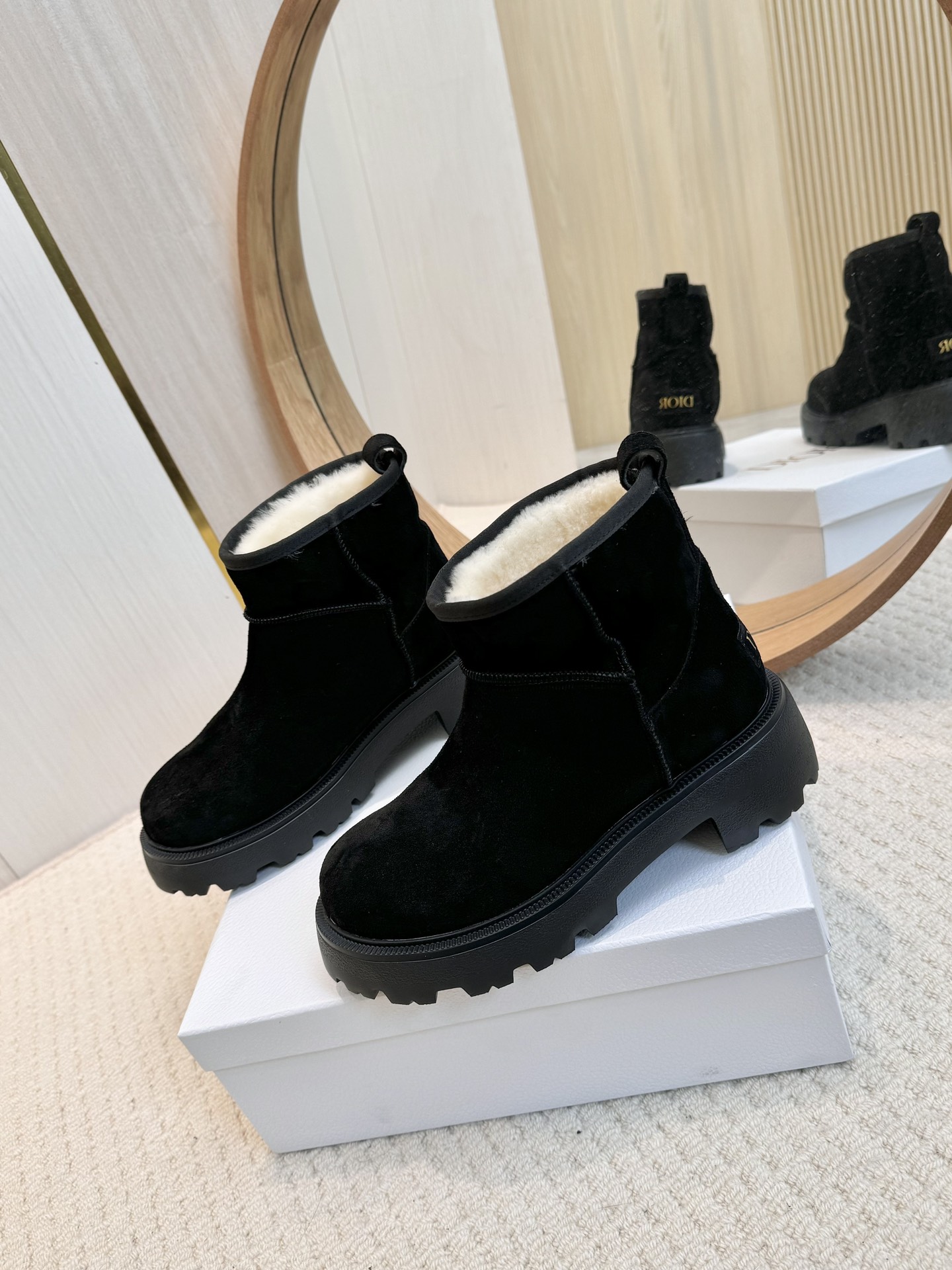 Dior Boots Calfskin Cowhide Wool Fall/Winter Collection Casual