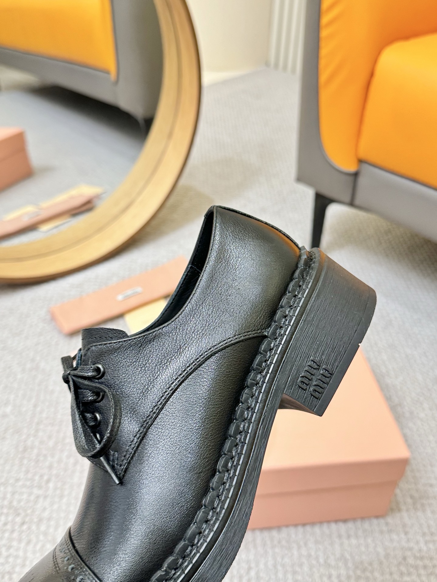 Miu Miu 2024 Runway Lace-Up Loafers in Black Leather, Distressed Finish 8 i1741949349258 9724 0 6