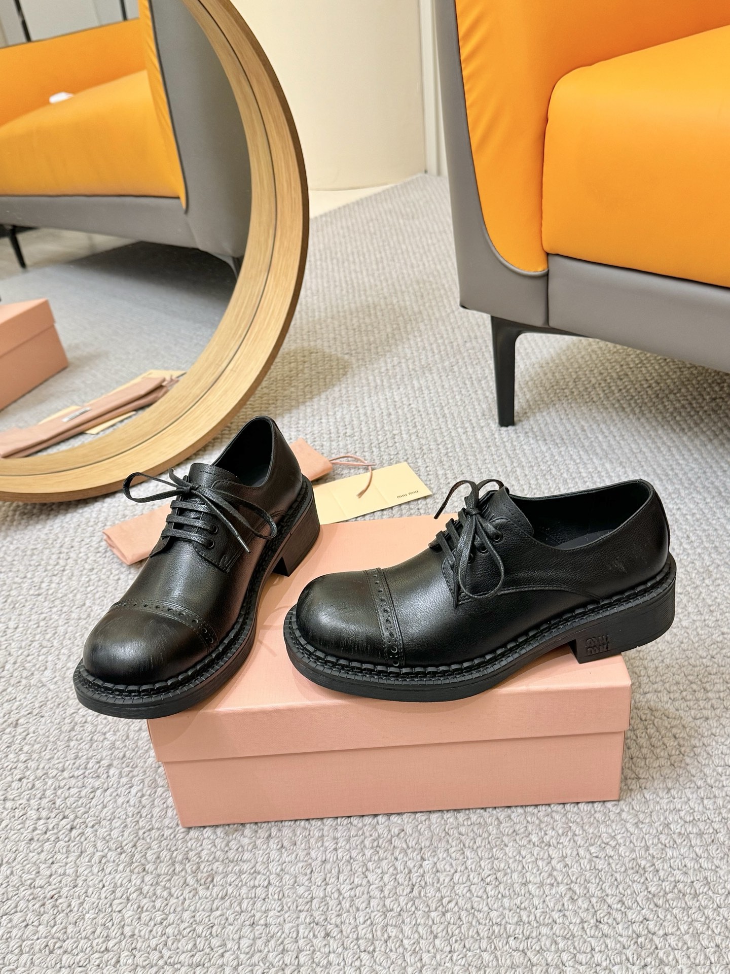 Miu Miu 2024 Runway Lace-Up Loafers in Black Leather, Distressed Finish 7 i1741949349310 6148 0 4