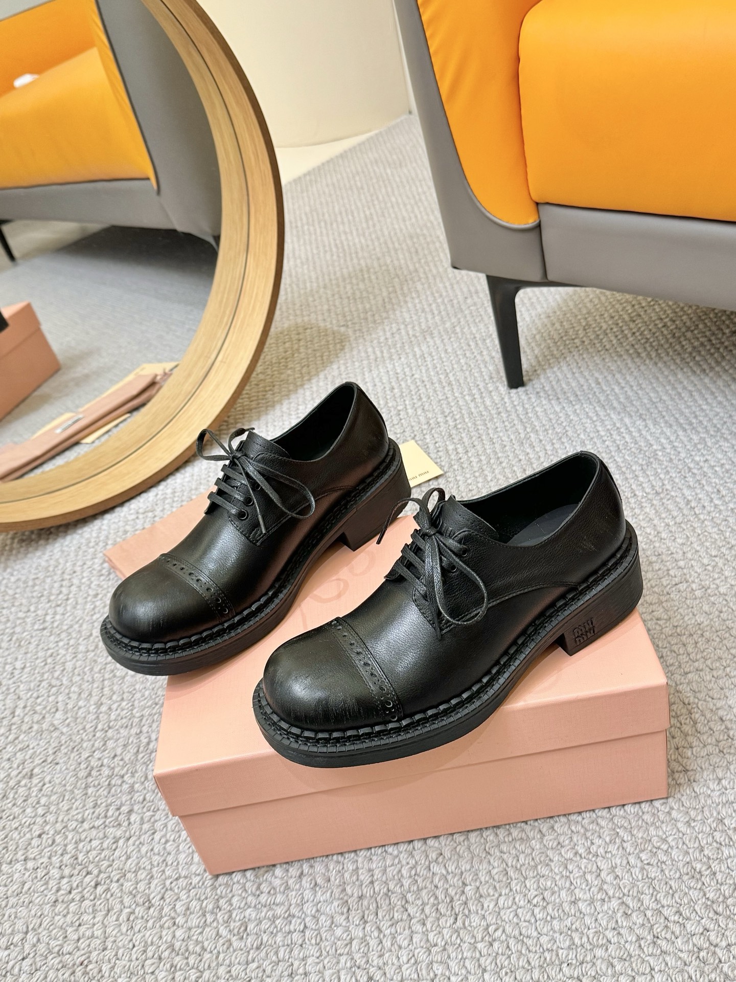 Miu Miu 2024 Runway Lace-Up Loafers in Black Leather, Distressed Finish 4 i1741949349369 7718 0 1