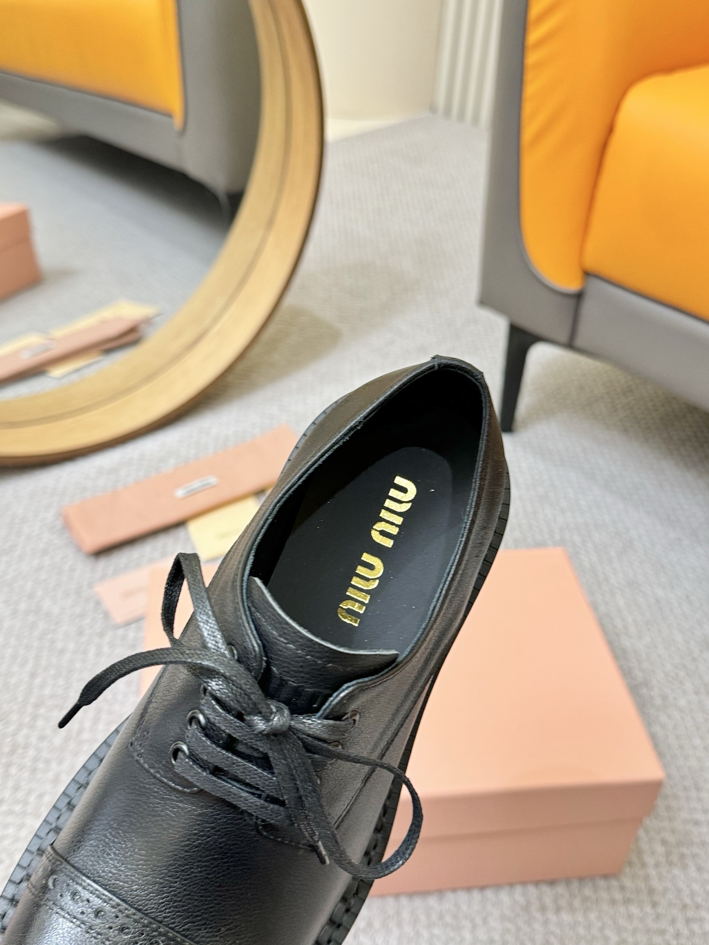 Miu Miu 2024 Runway Lace-Up Loafers in Black Leather, Distressed Finish 6 i1741949349389 5505 0 3