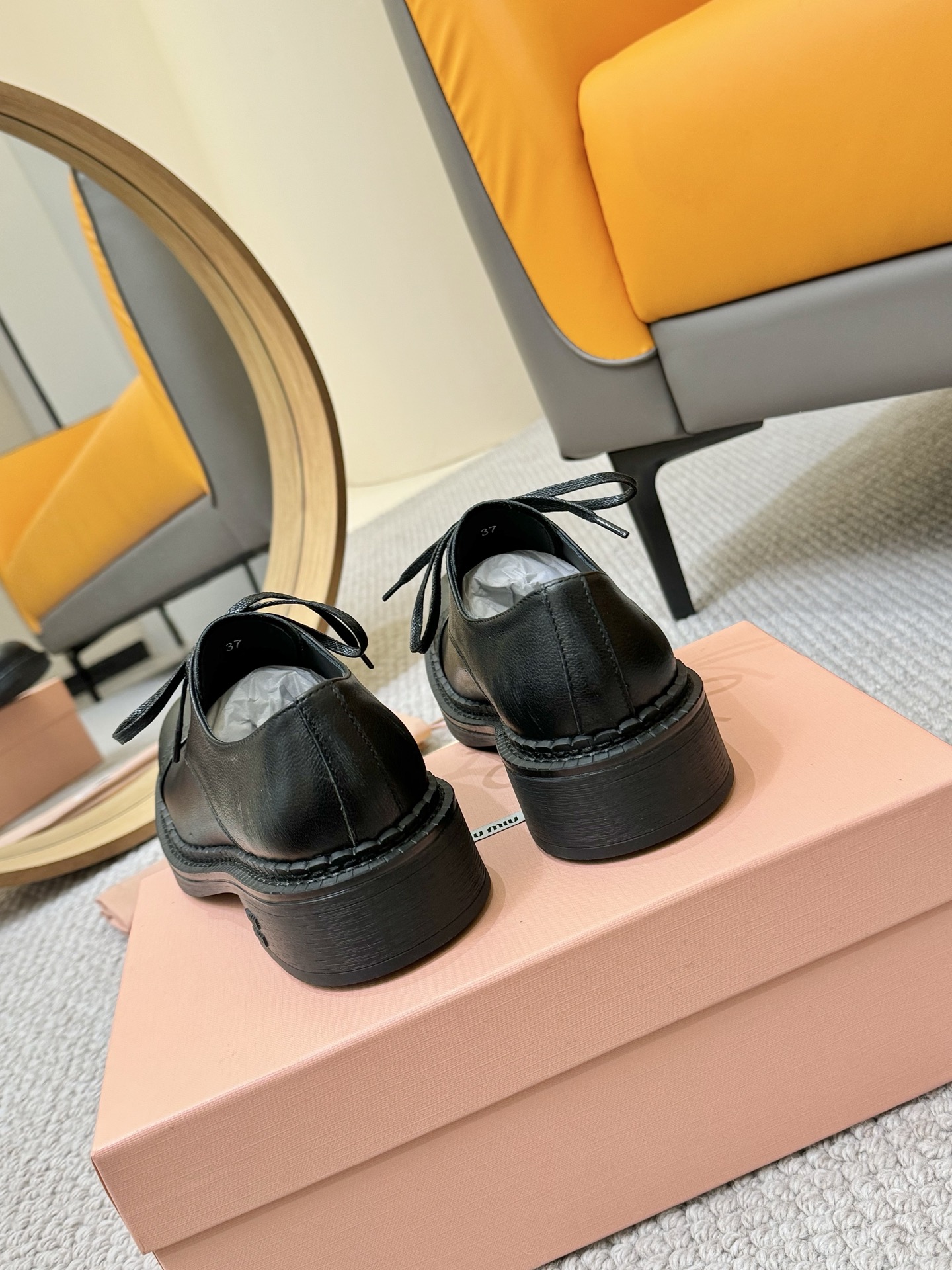 Miu Miu 2024 Runway Lace-Up Loafers in Black Leather, Distressed Finish 5 i1741949349990 4093 0 2