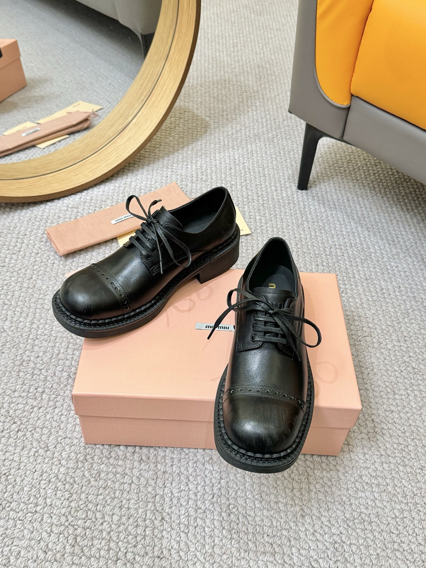 Miu Miu 2024 Runway Lace-Up Loafers in Black Leather, Distressed Finish 3 i1741949350021 1860 0 0
