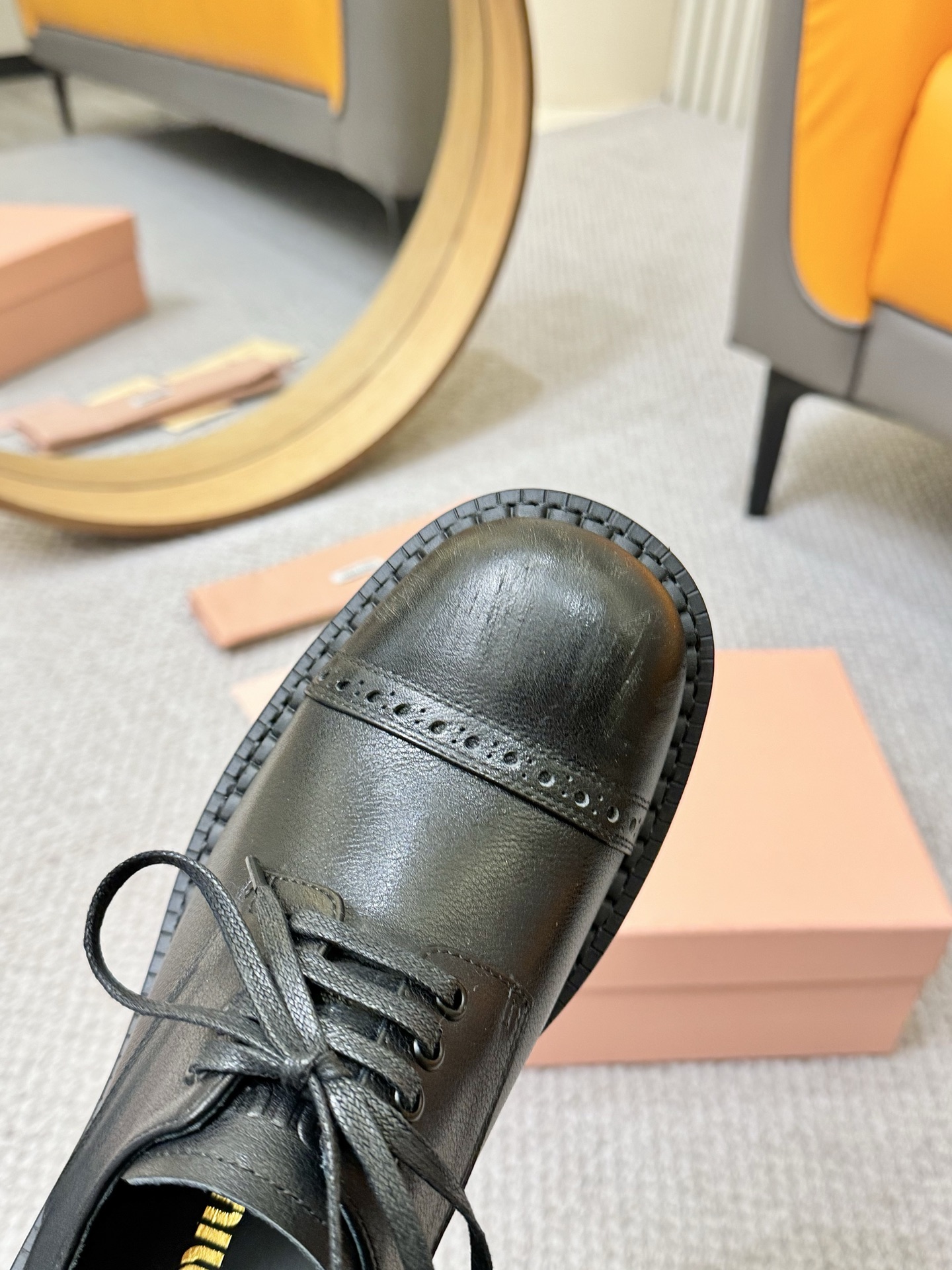 Miu Miu 2024 Runway Lace-Up Loafers in Black Leather, Distressed Finish 9 i1741949350044 1095 0 7