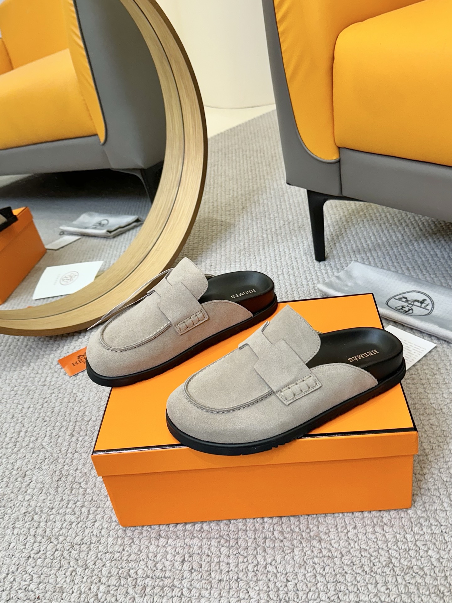 Hermes Mules Slides Loafers Suede Leather Slip On Slippers Comfortable Summer Shoes 3 i1743254803724 7605 0 1