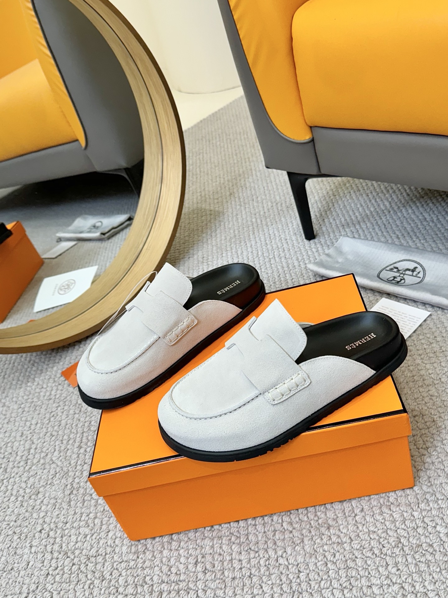 Hermes 2025 Chic Mule Slides, Comfy Leather Slippers in White 3 i1743254824664 5202 0 1