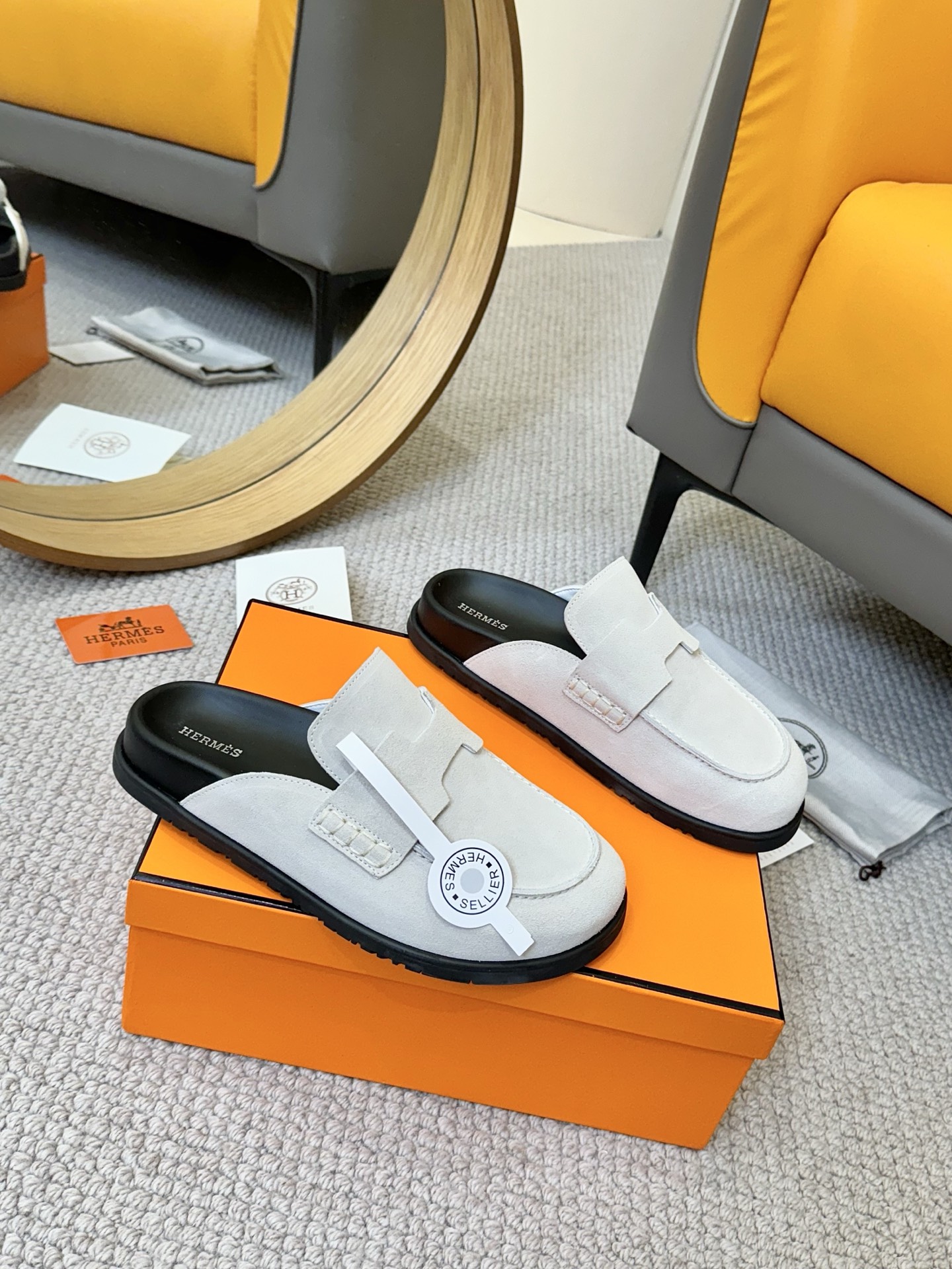 Hermes 2025 Chic Mule Slides, Comfy Leather Slippers in White 5 i1743254824670 3448 0 3