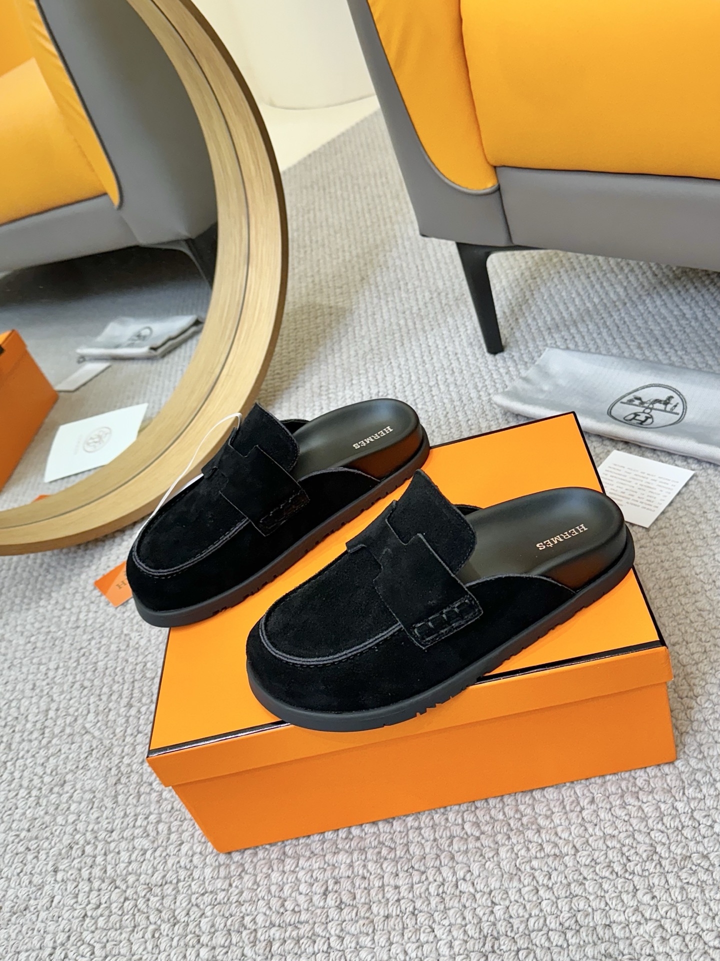 Hermes Women's Black Suede Mules Comfortable & Stylish Summer Sandals 4 i1743254897068 3653 0 1