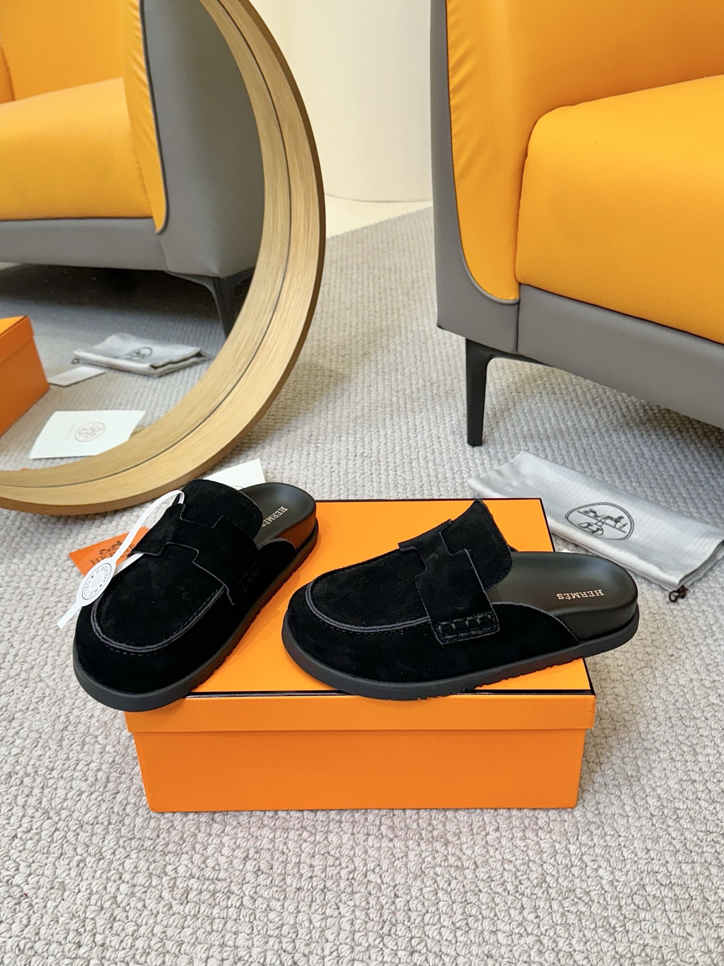 Hermes Women's Black Suede Mules Comfortable & Stylish Summer Sandals 5 i1743254897107 5748 0 5
