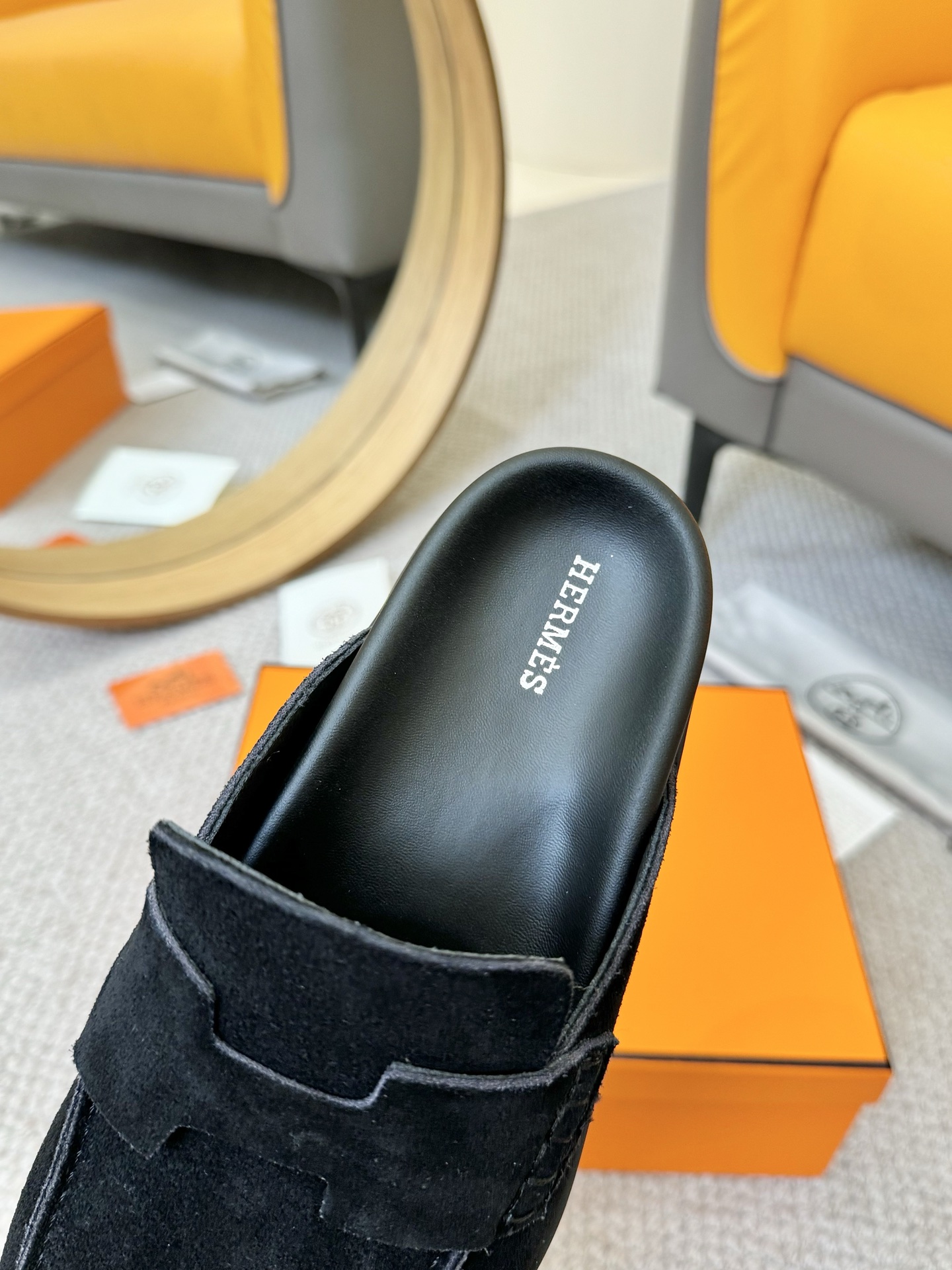 Hermes Women's Black Suede Mules Comfortable & Stylish Summer Sandals 9 i1743254897266 4402 0 2