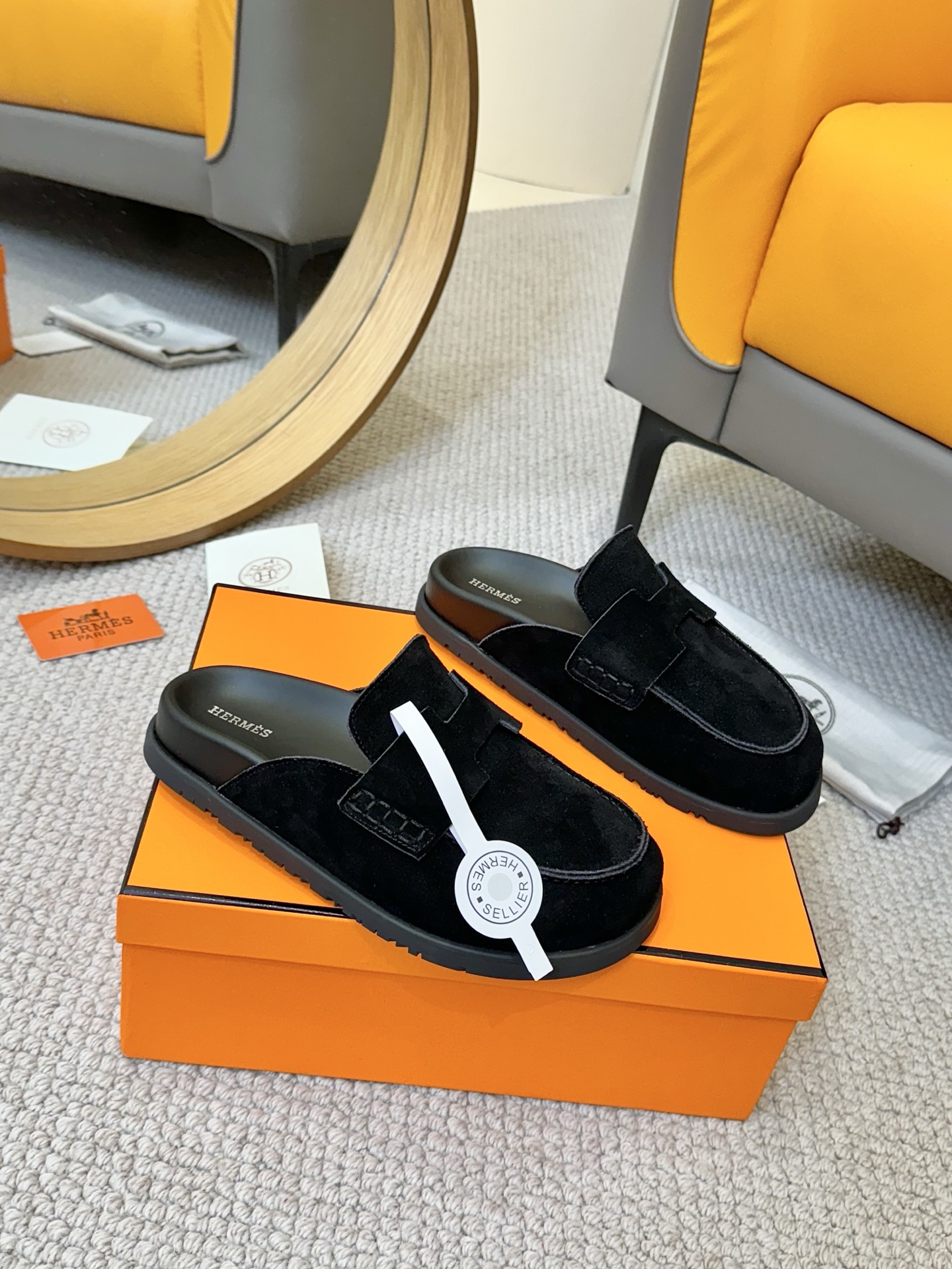 Hermes Women's Black Suede Mules Comfortable & Stylish Summer Sandals 3 i1743254897869 5030 0 4