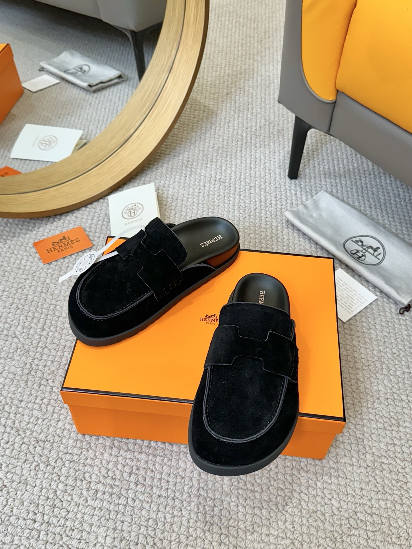 Hermes Women's Black Suede Mules Comfortable & Stylish Summer Sandals 1 Hermes Women's Black Suede Mules Comfortable & Stylish Summer Sandals