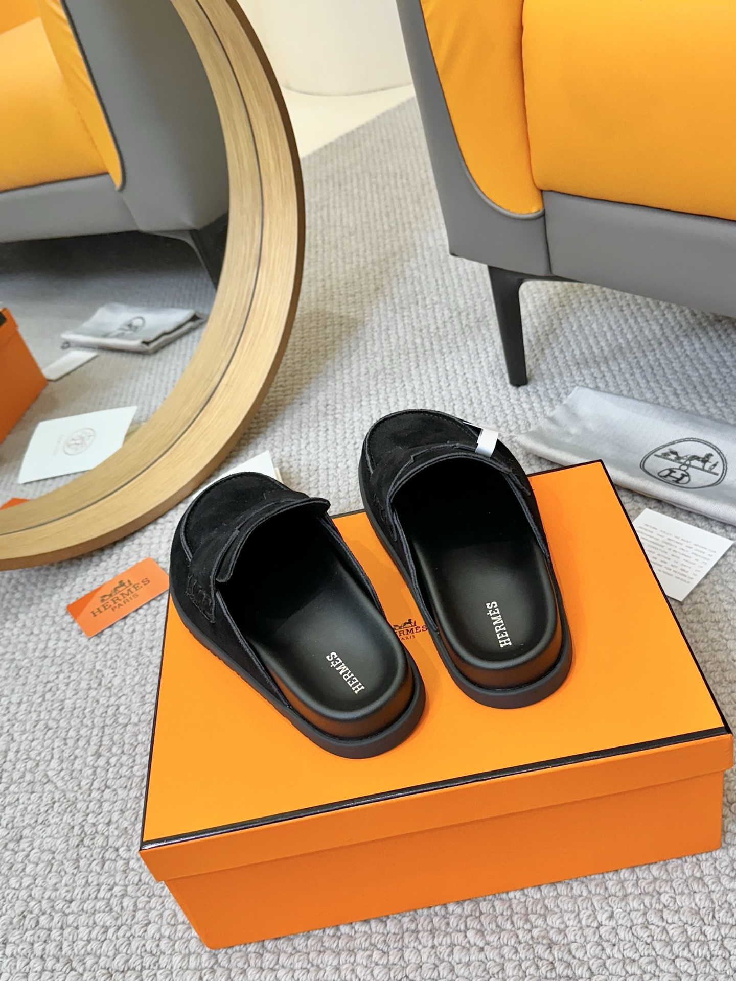 Hermes Women's Black Suede Mules Comfortable & Stylish Summer Sandals 6 i1743254897948 8582 0 3