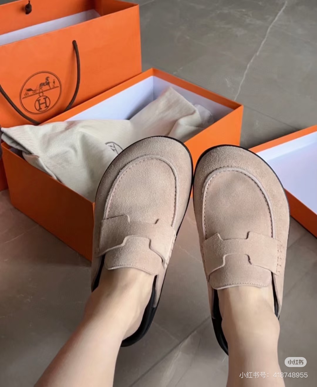 NO:257004,Lady's cute Hermes new suede Boken shoes!  ,semi-drag,hermes19860909太太太太太可爱的爱马仕新款绒面博肯鞋！,半拖,hermes,Women's Shoes