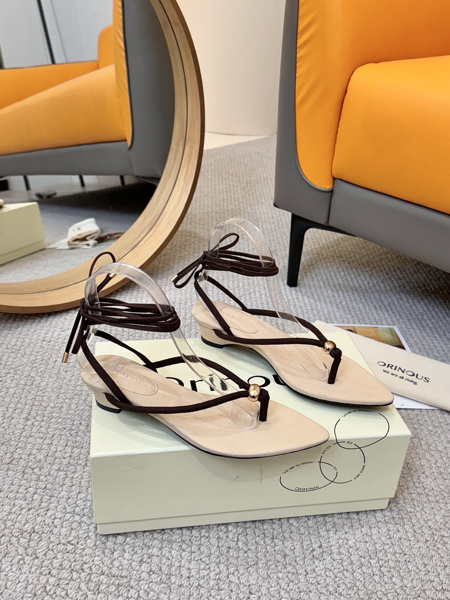 Orinous Women's Detachable Ankle Tie Heeled Sandals Genuine Leather 1 Orinous Women's Detachable Ankle Tie Heeled Sandals Genuine Leather
