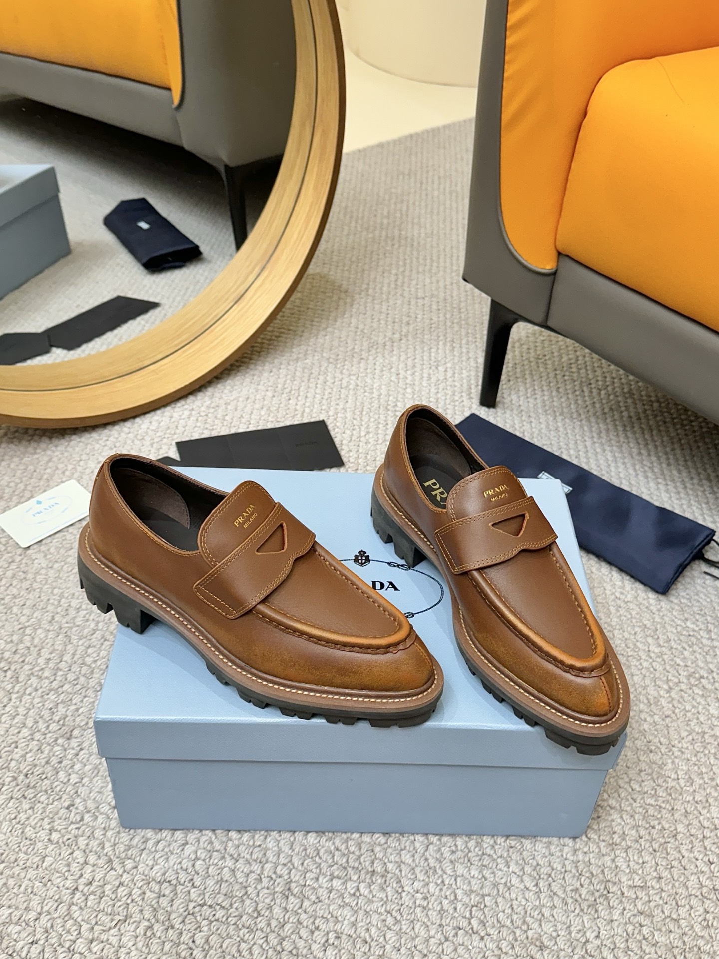 Prada Leather Loafer with Lug Sole - Retro Style & Lasting Comfort 1 Prada Leather Loafer with Lug Sole - Retro Style & Lasting Comfort