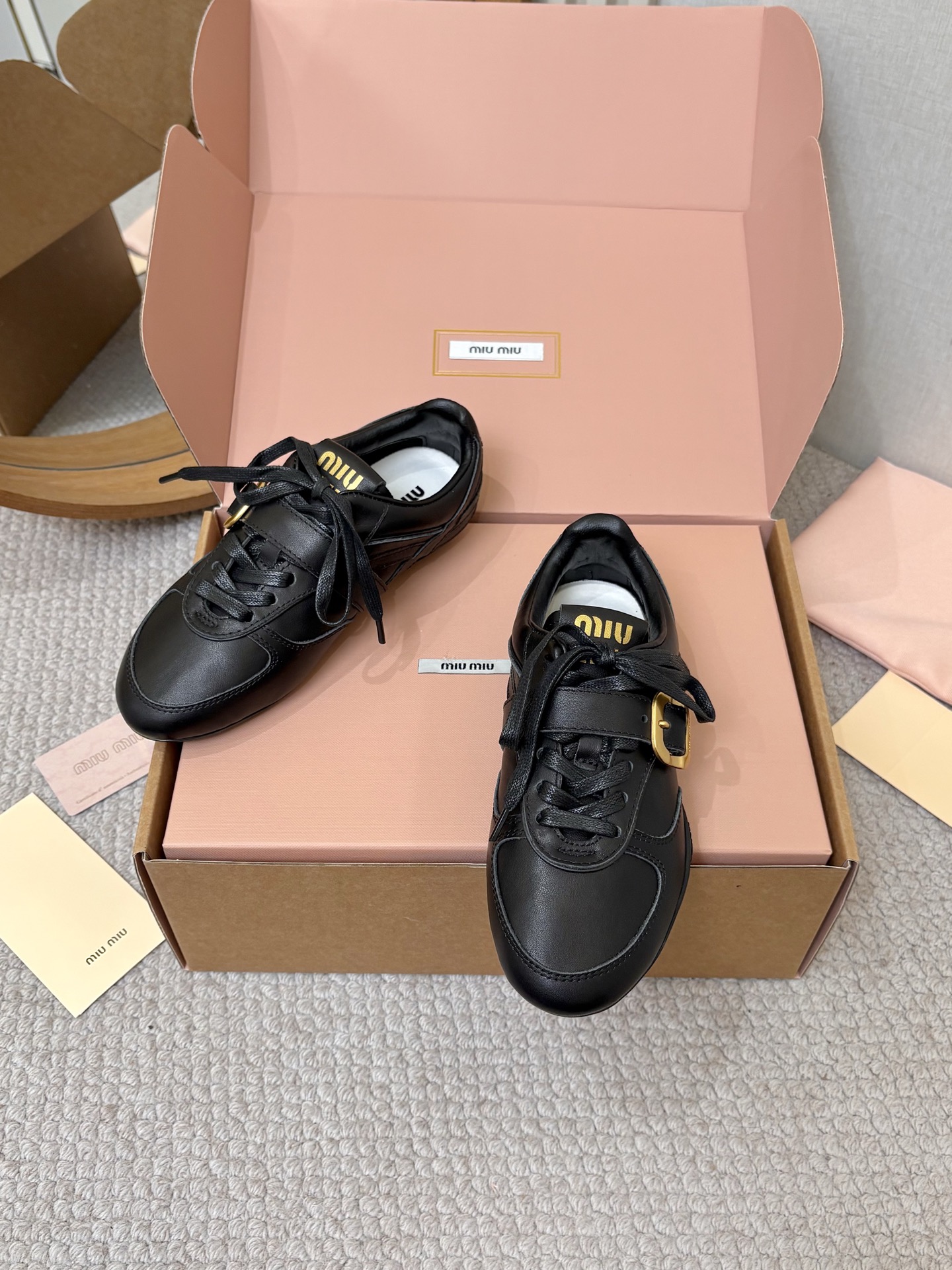 Black Buckle Strap Lace Up Shoes