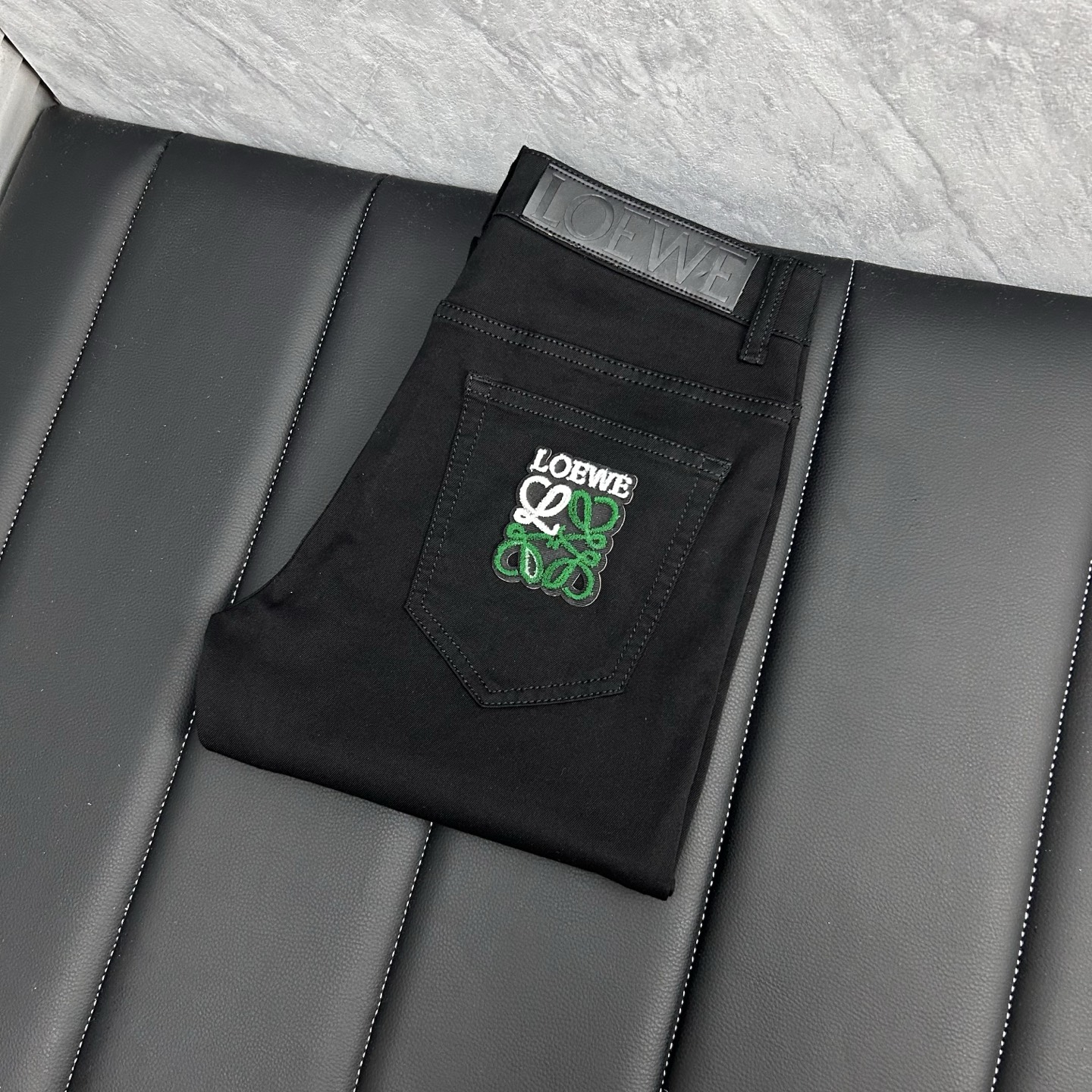 Loewe Men's Black Slim-Fit Stretch Denim Jeans with Signature Logo Embroidery