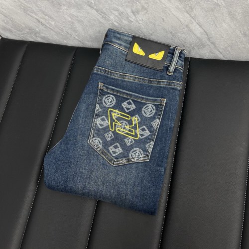 Fendi Men's Slim-Fit Stretch Denim Jeans with Embroidered Pocket 1 Fendi Men's Slim-Fit Stretch Denim Jeans with Embroidered Pocket