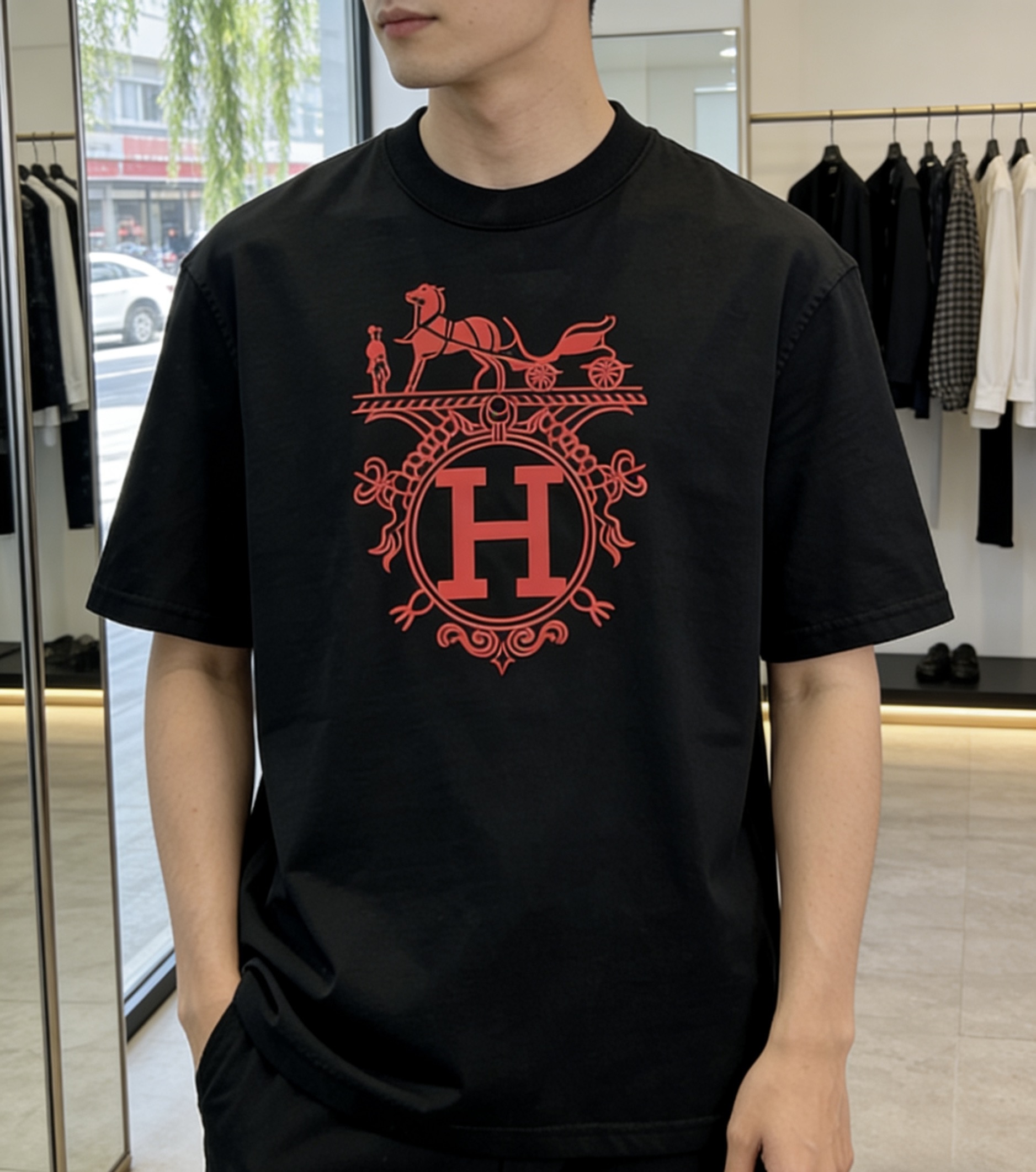 NO:908445,Love Horse's 2026 spring and summer new products, pure cotton round neck short-sleeved T-shirt, good product without too much introduction, look at the details, counter size M-XXXL 175/140, recommended L,, hermes, T-shirt, tees, t-shirt,19860909爱马‘’ 2026年春夏新品上新 纯棉圆领短袖T恤 好货不用过多介绍 看细节 专柜码数M-XXXL 175/140建议L,,hermes,T-shirt,tees，t-shirt,,Men's clothing