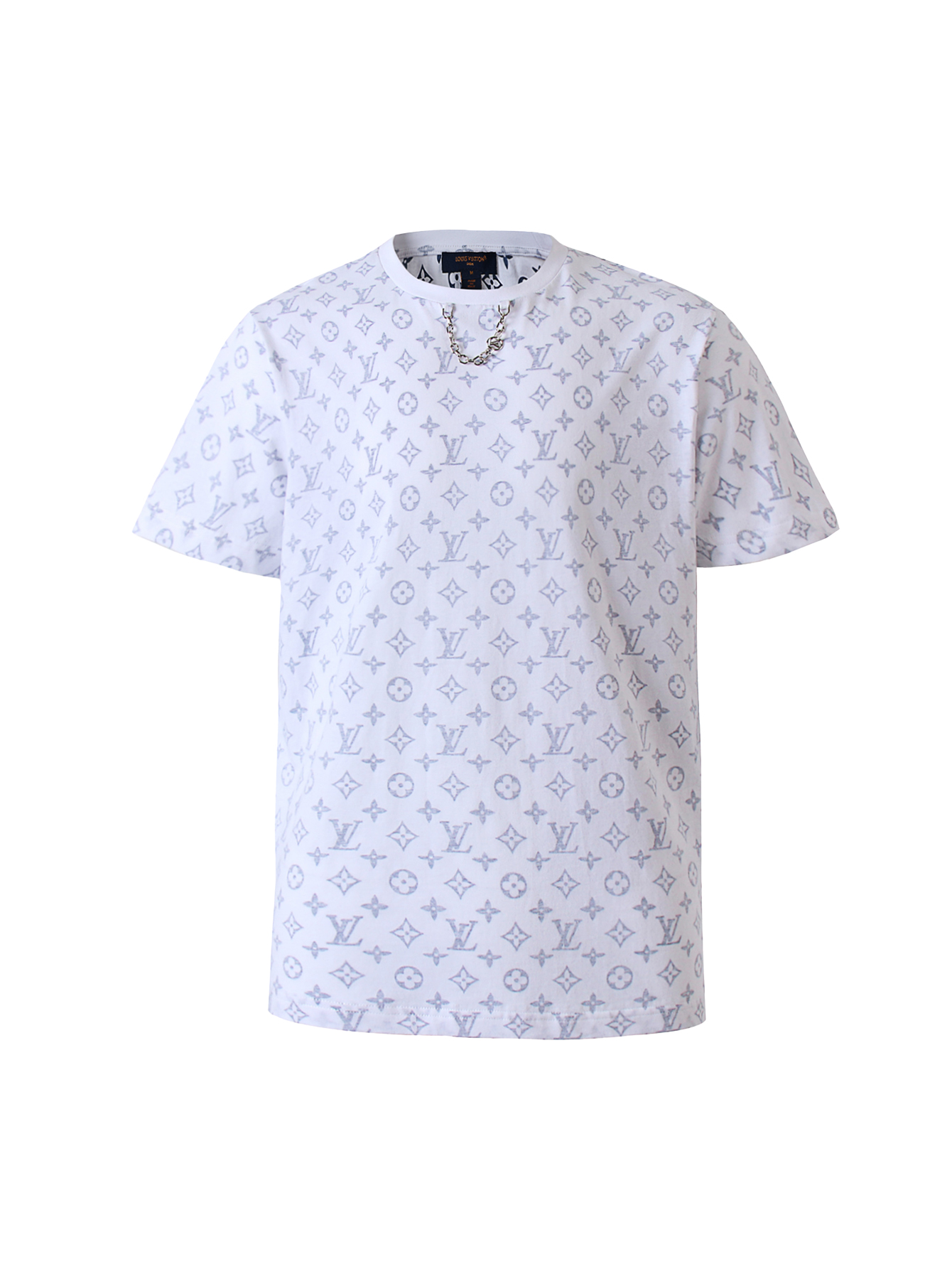 P115 LOUIS VUITTON cuello clásico cadena estampado completo cuello redondo manga corta ●Producto auténtico comprado y d…