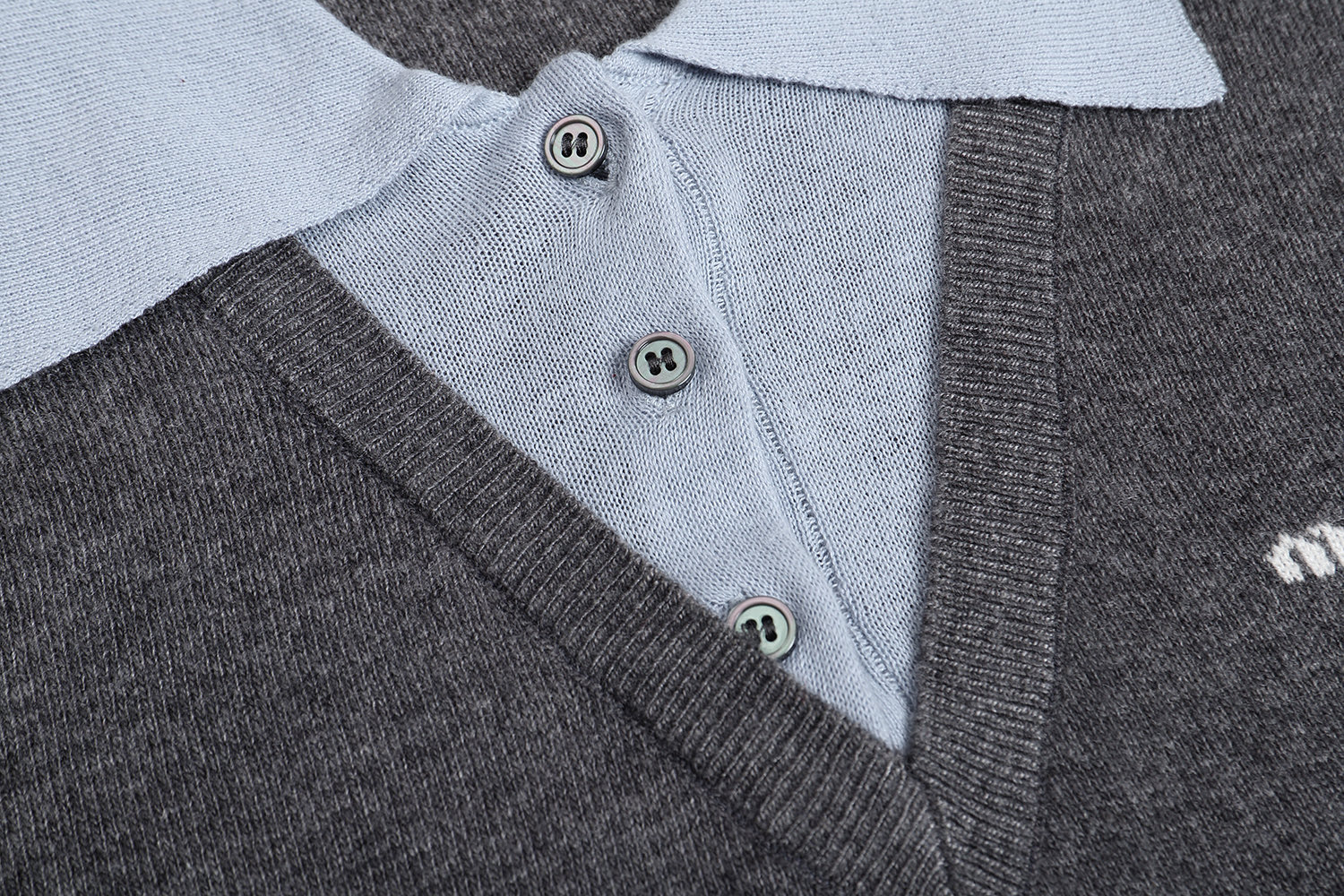 Miu Miu Wool-Blend Polo Shirt, Gray Knit V-Neck with Light Blue Collar 4 i1756041812106 9681 0 2