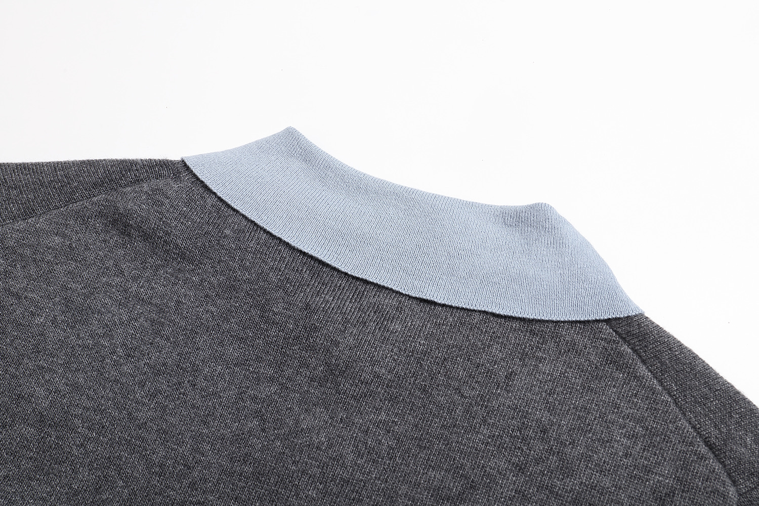 Miu Miu Wool-Blend Polo Shirt, Gray Knit V-Neck with Light Blue Collar 5 i1756041814524 5065 0 3