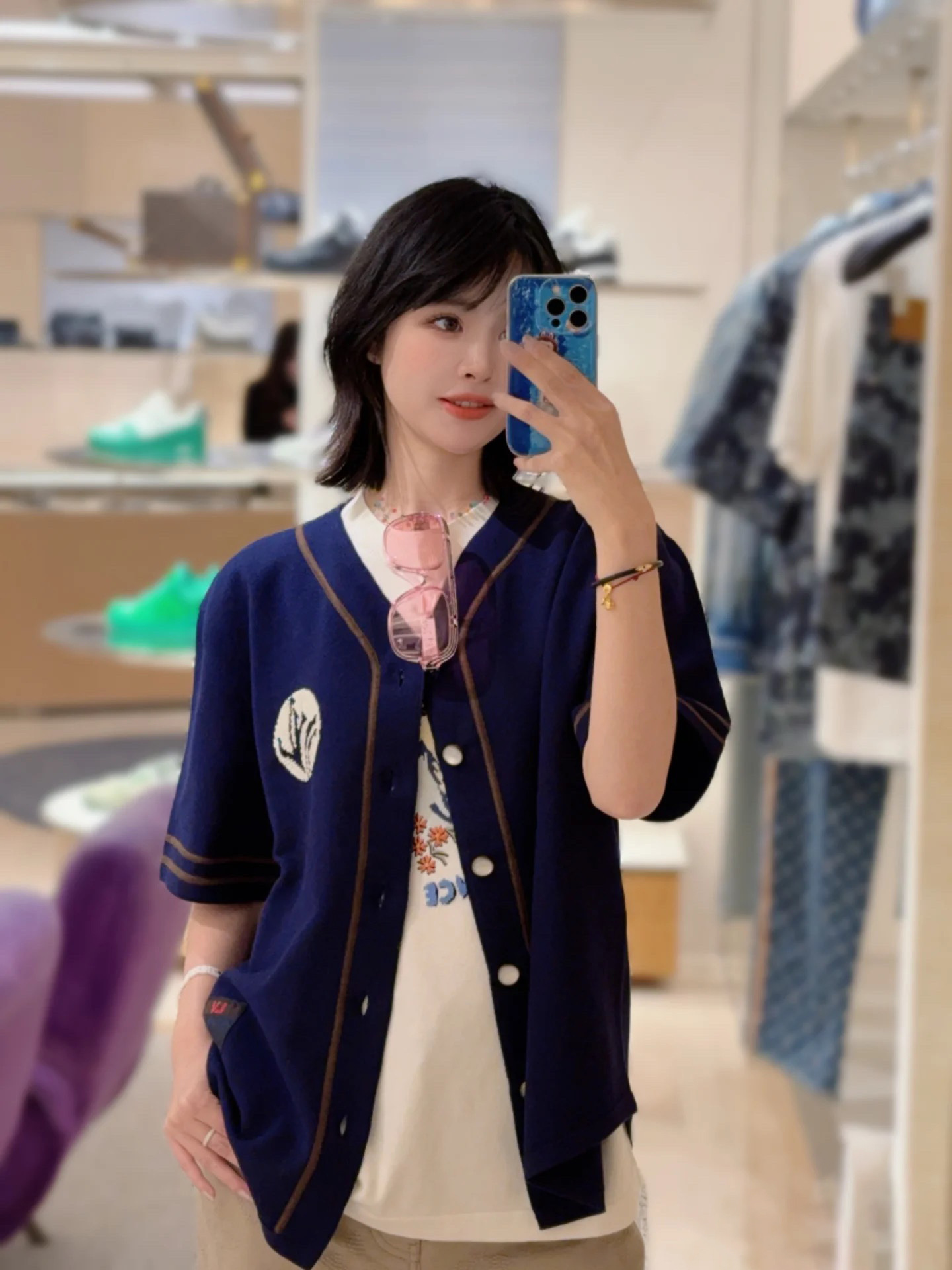 。LOUIS VUITTON25SS针织短䄂棒球衬衫●正品12000购入●定染60支精梳棉双股毛料●毛料