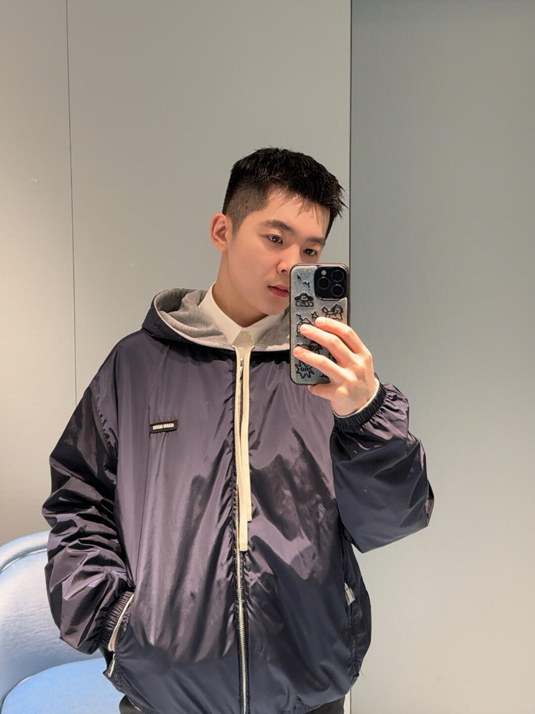 。MIU MIU25SS平纹针织连帽双面夹克外套●正品25400购入开发●新铂尔320克精梳棉针织面料●