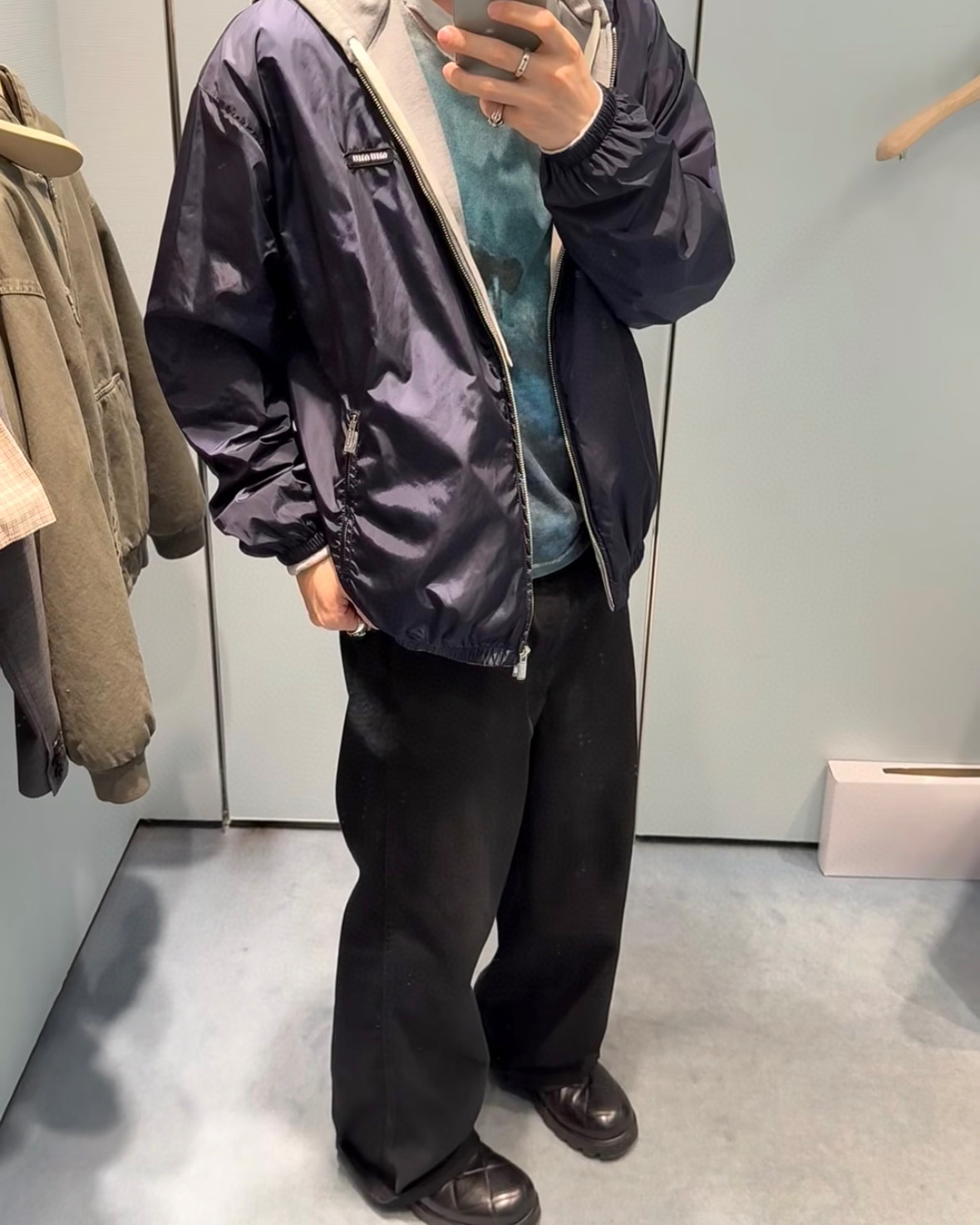 。MIU MIU25SS平纹针织连帽双面夹克外套●正品25400购入开发●新铂尔320克精梳棉针织面料●