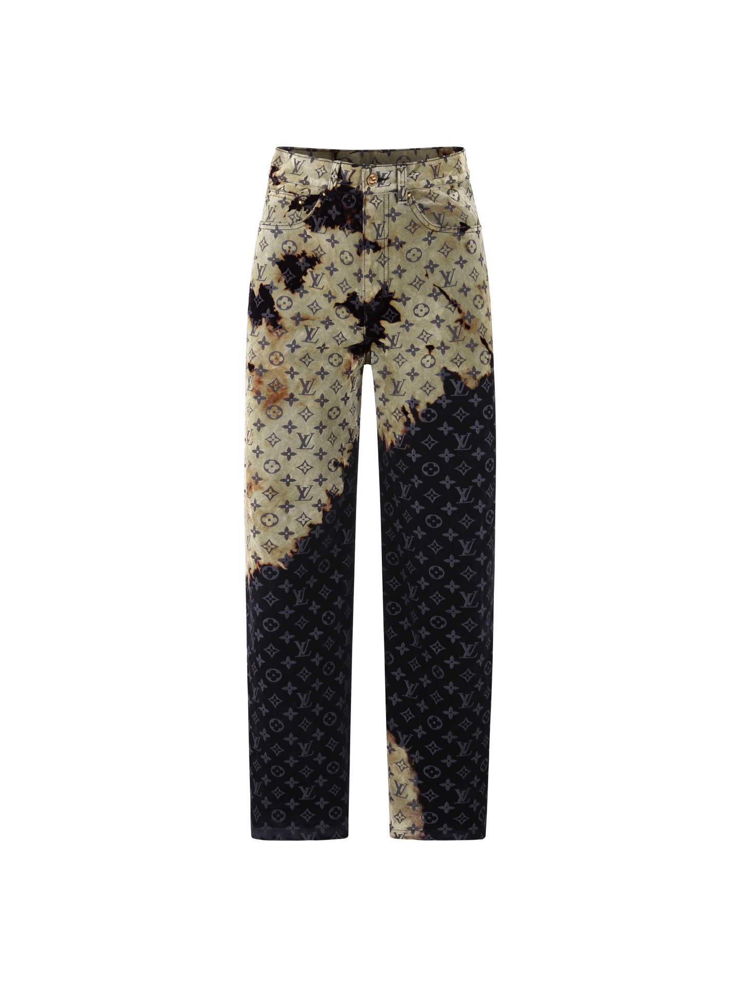 P370 LOUIS VUITTON jeans sueltos con patrón de nube de fuego descolorido ●Compra y desarrollo auténticos 23939 ●Tejido …
