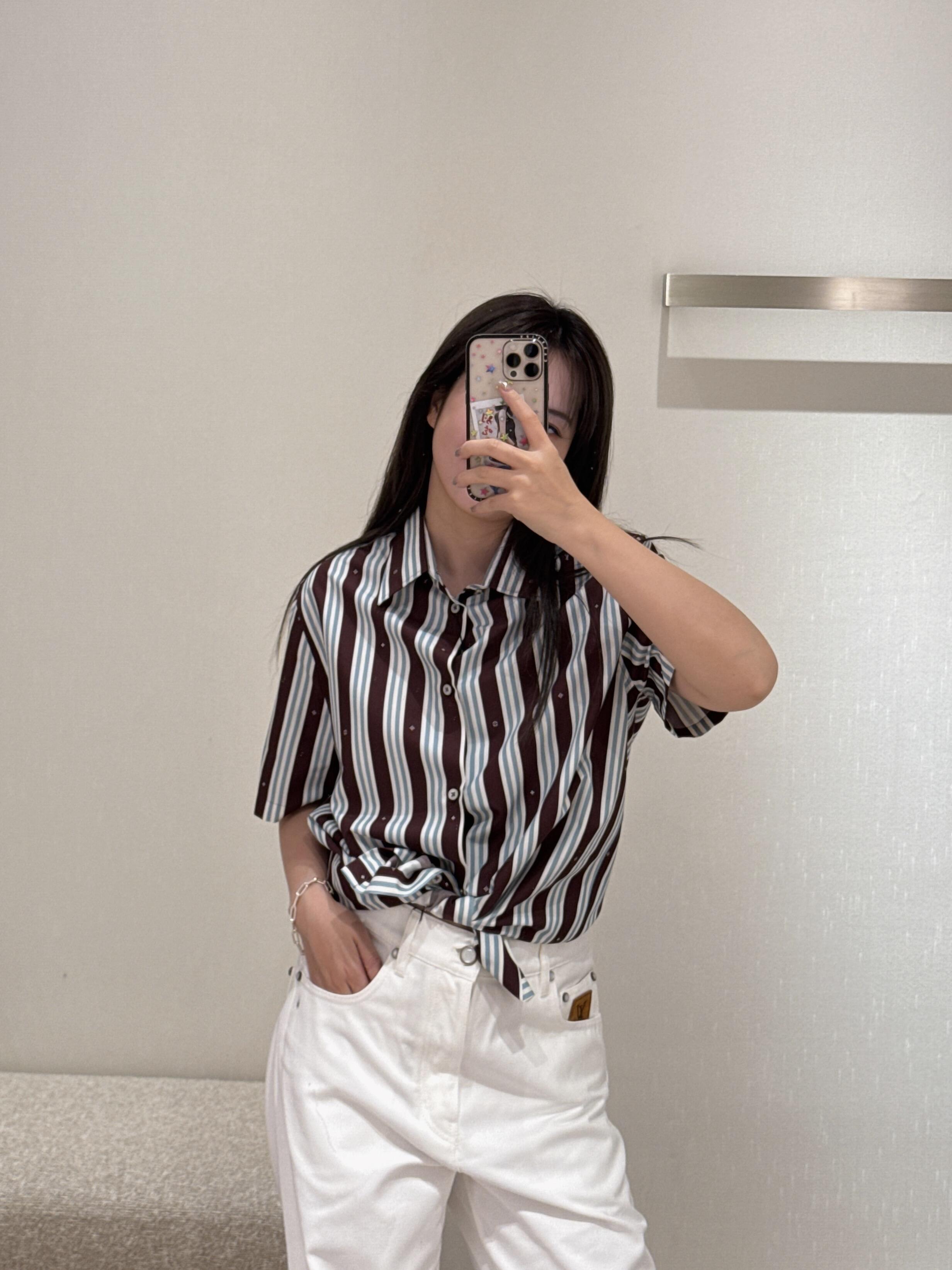 。LOUIS VUITTON 25SS条纹短袖衬衫●正品10300购入●采用40支棉纱混纺面料●布匹直喷