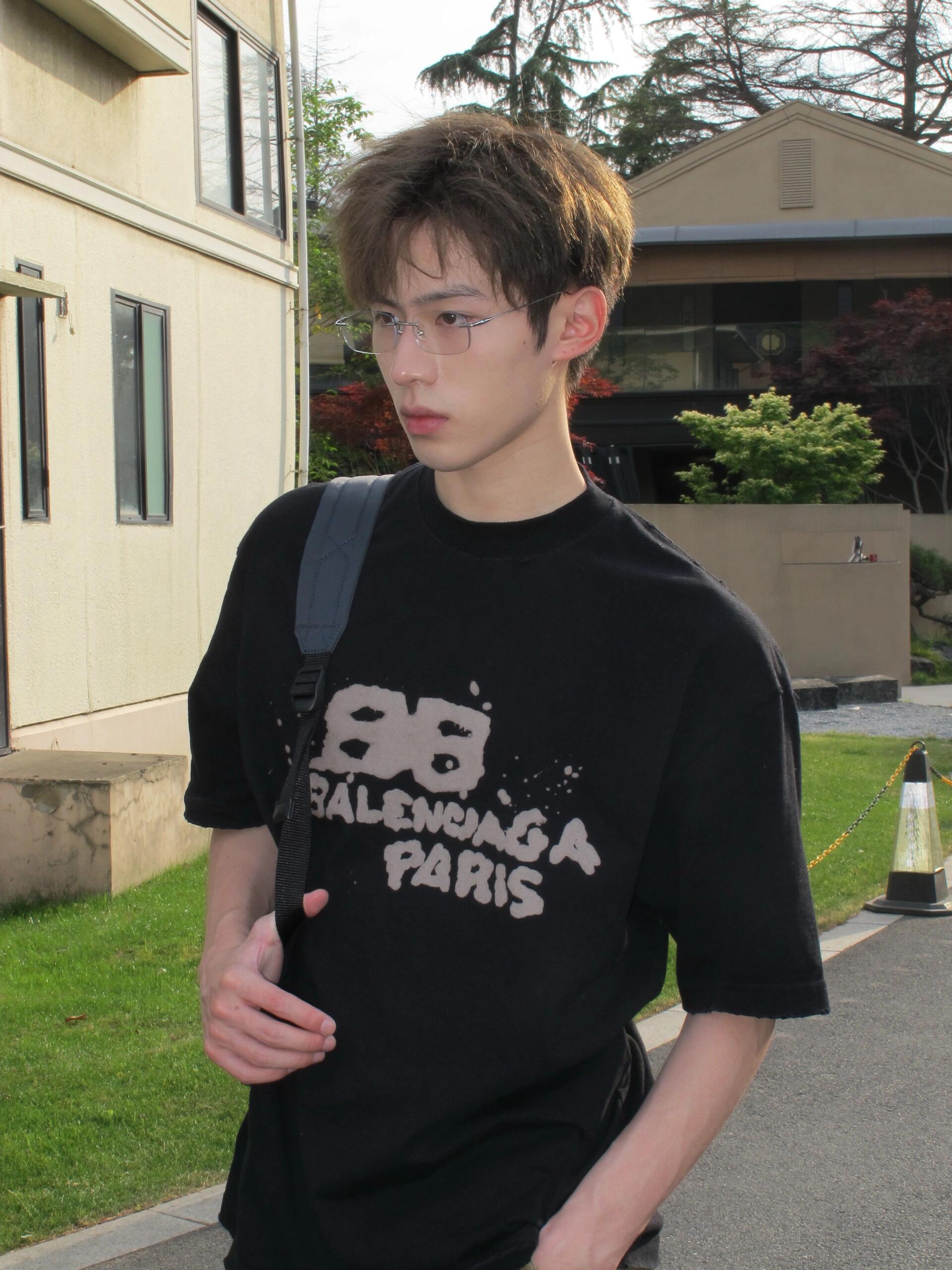 。BALENCIAGA 经典圆领数码印花直喷短袖T恤●正品3599购入开发●230克100%活性黑极品棉