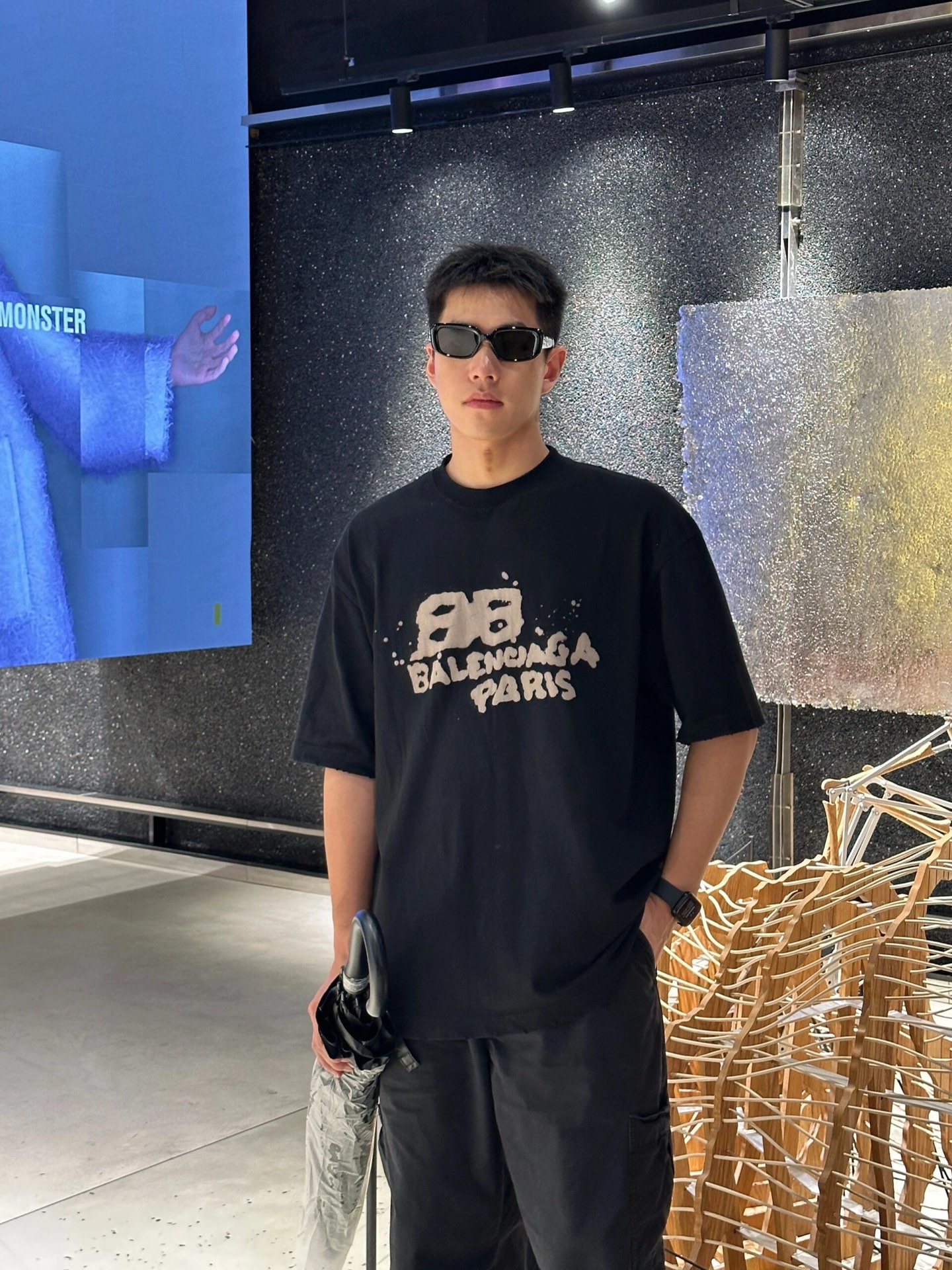 。BALENCIAGA 经典圆领数码印花直喷短袖T恤●正品3599购入开发●230克100%活性黑极品棉