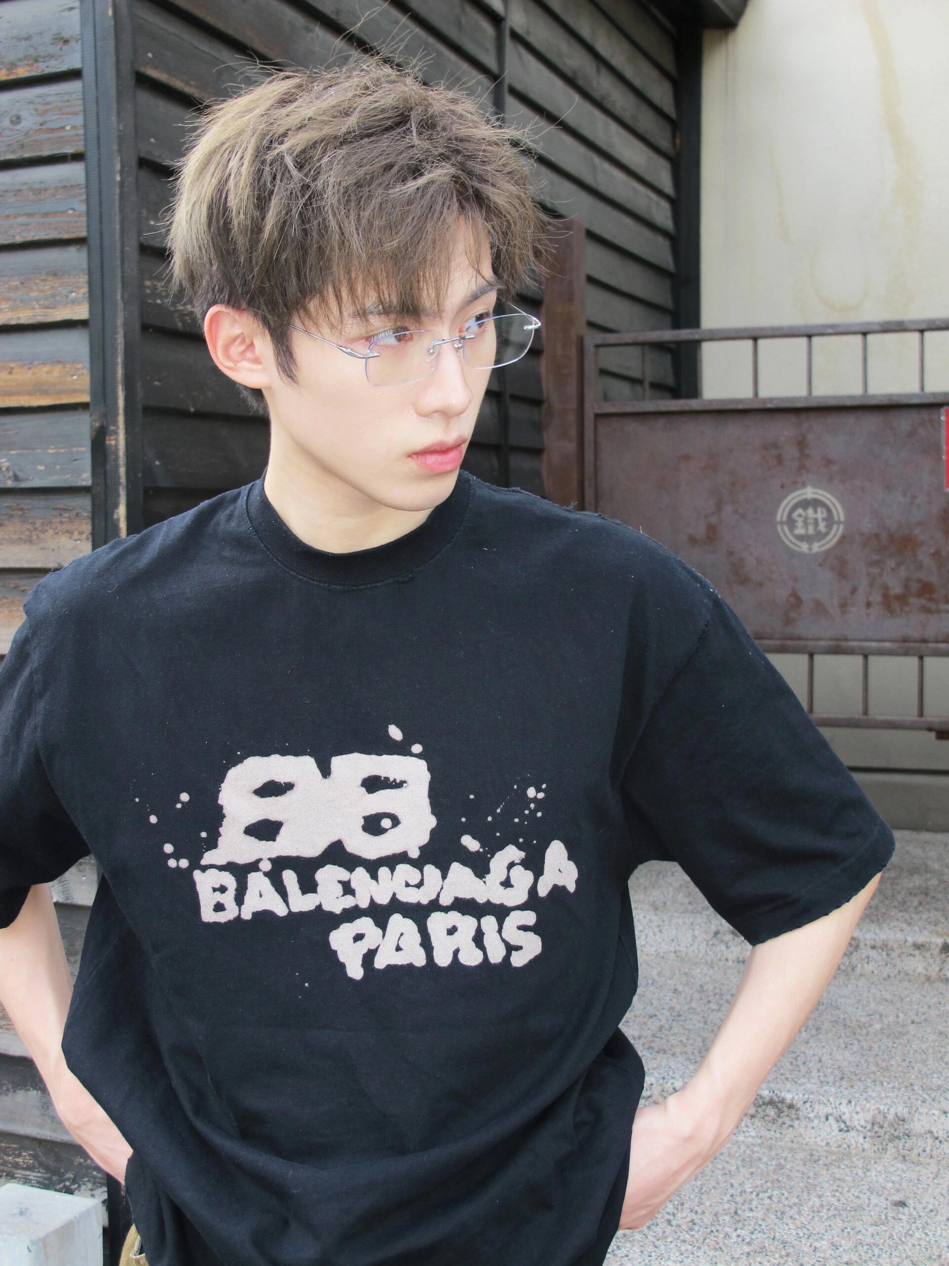 。BALENCIAGA 经典圆领数码印花直喷短袖T恤●正品3599购入开发●230克100%活性黑极品棉