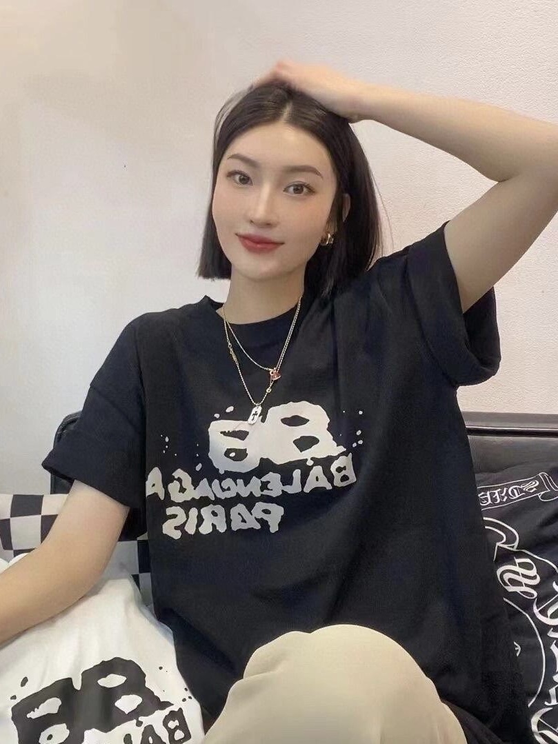 。BALENCIAGA 经典圆领数码印花直喷短袖T恤●正品3599购入开发●230克100%活性黑极品棉