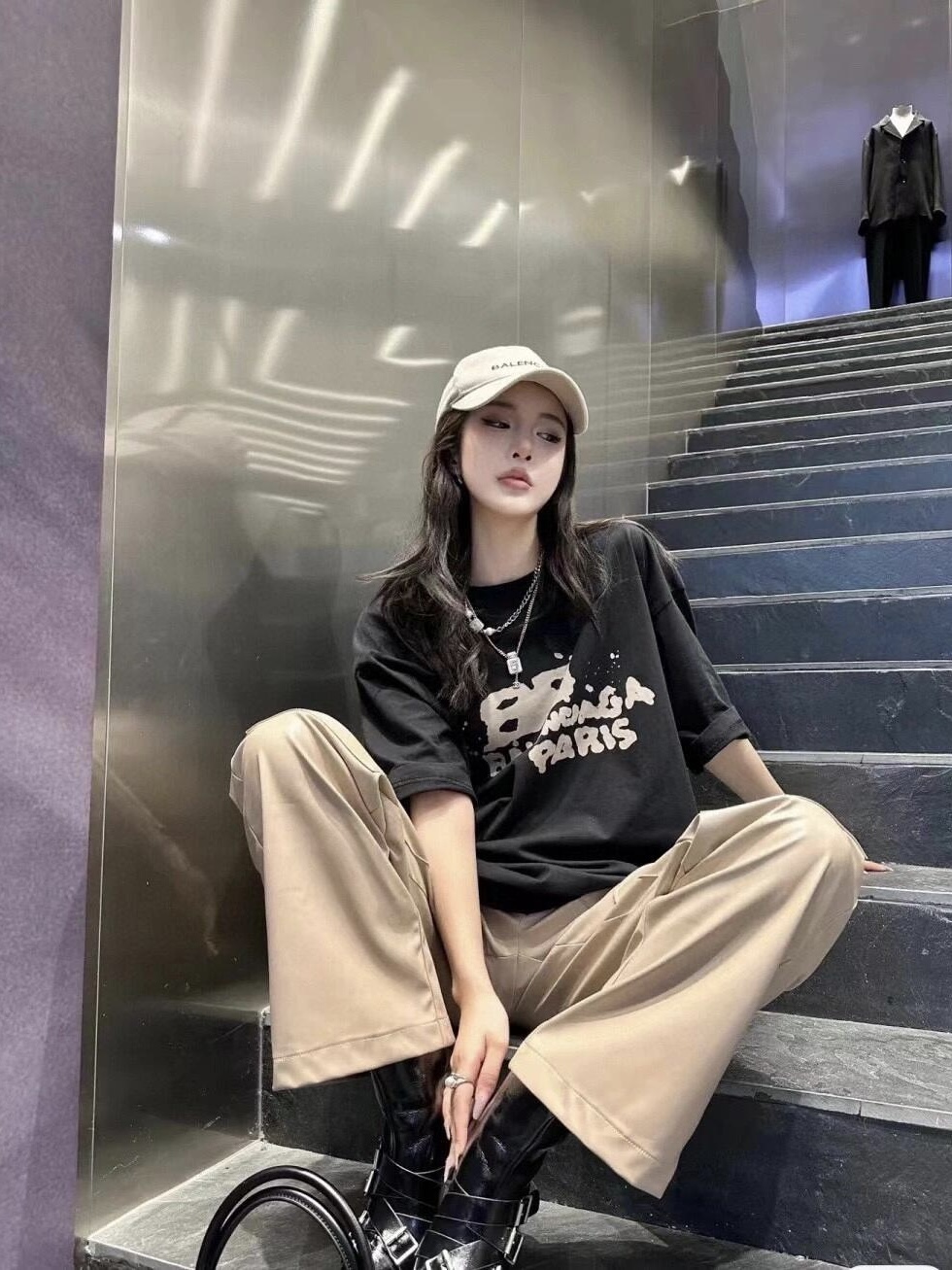 。BALENCIAGA 经典圆领数码印花直喷短袖T恤●正品3599购入开发●230克100%活性黑极品棉