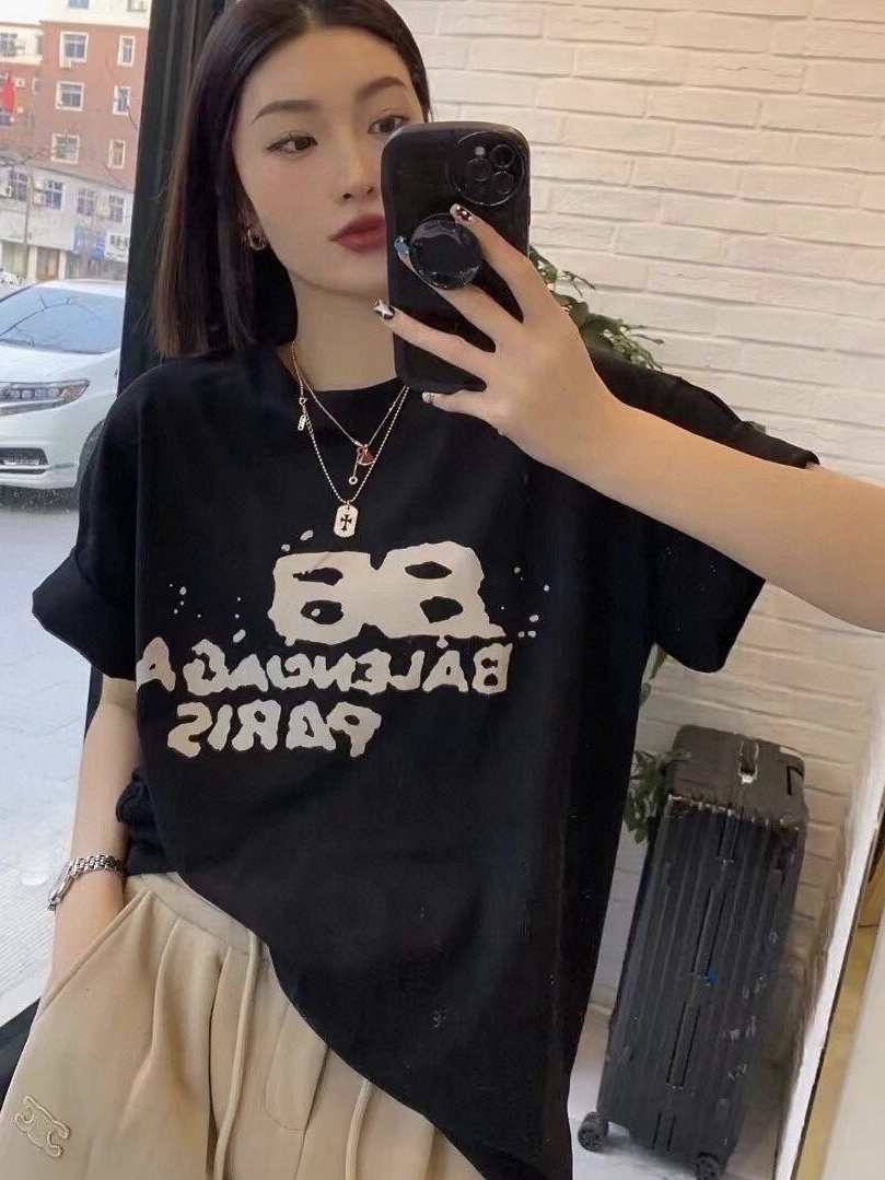 。BALENCIAGA 经典圆领数码印花直喷短袖T恤●正品3599购入开发●230克100%活性黑极品棉